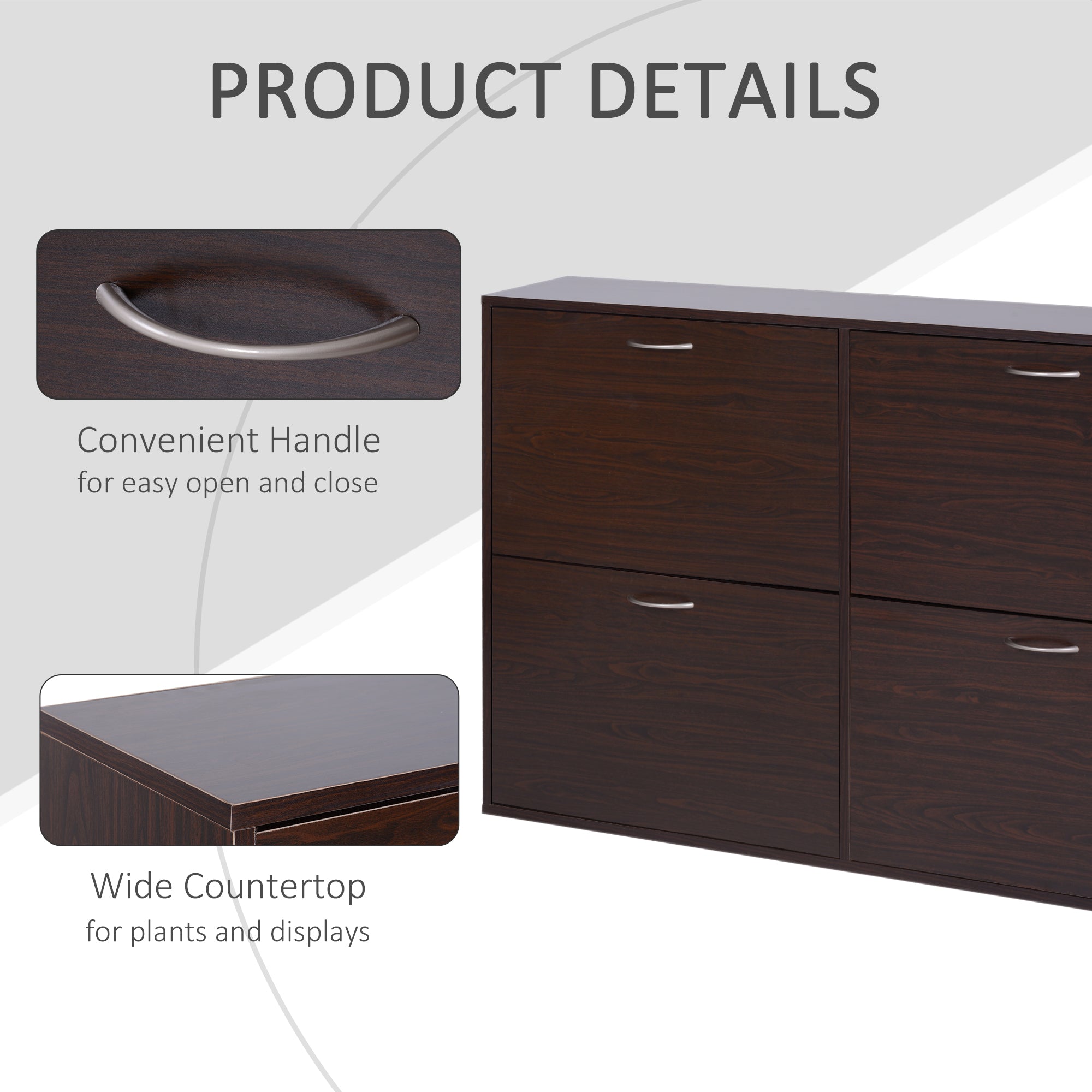 HOMCOM Wooden Modern Design 4 Drawer Shoes Cabinet Pull Down Shelf Storage Organiser Entrance Hallway Furniture - Dark Brown - North Peak Garden Furniture