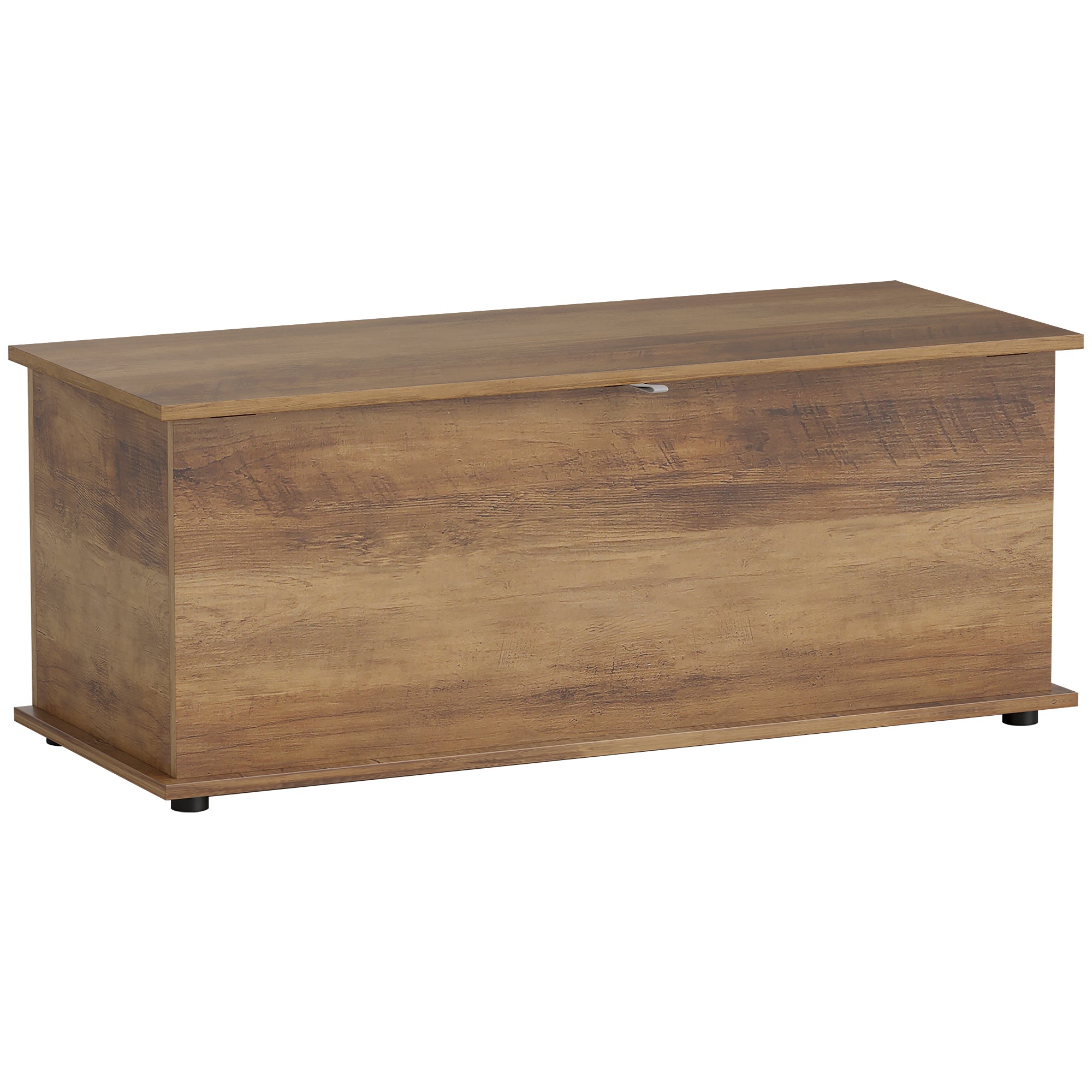 HOMCOM 113L Storage Chest, Storage Box with Flip-Top Lid and 2 Safety Hinges, Storage Trunk for Living Room, Entryway, 100 x 40 x 40 cm, Grey Wood Grain - North Peak Garden Furniture