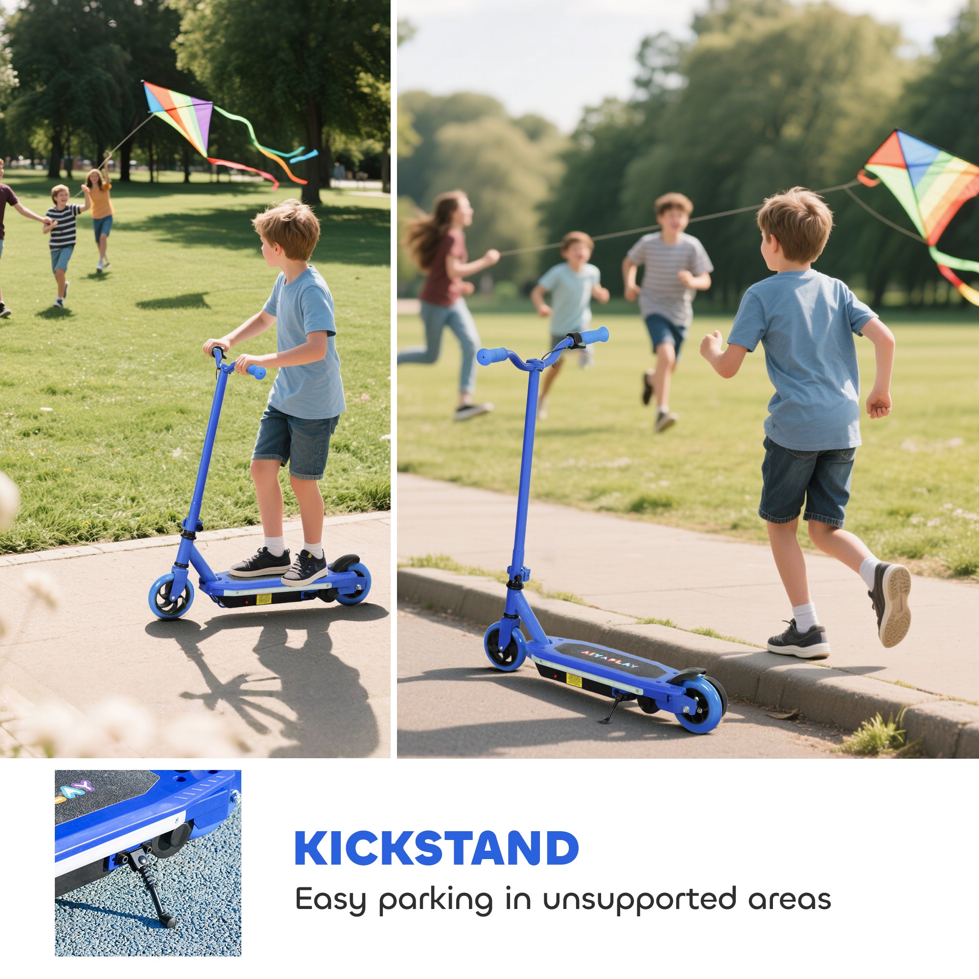 AIYAPLAY Electric Scooter for Ages 6-14, with Colourful Light and Electric Brake, Electric Scooter E Scooter, Up to 10 KM/H & 8 KM, Blue - North Peak Garden Furniture