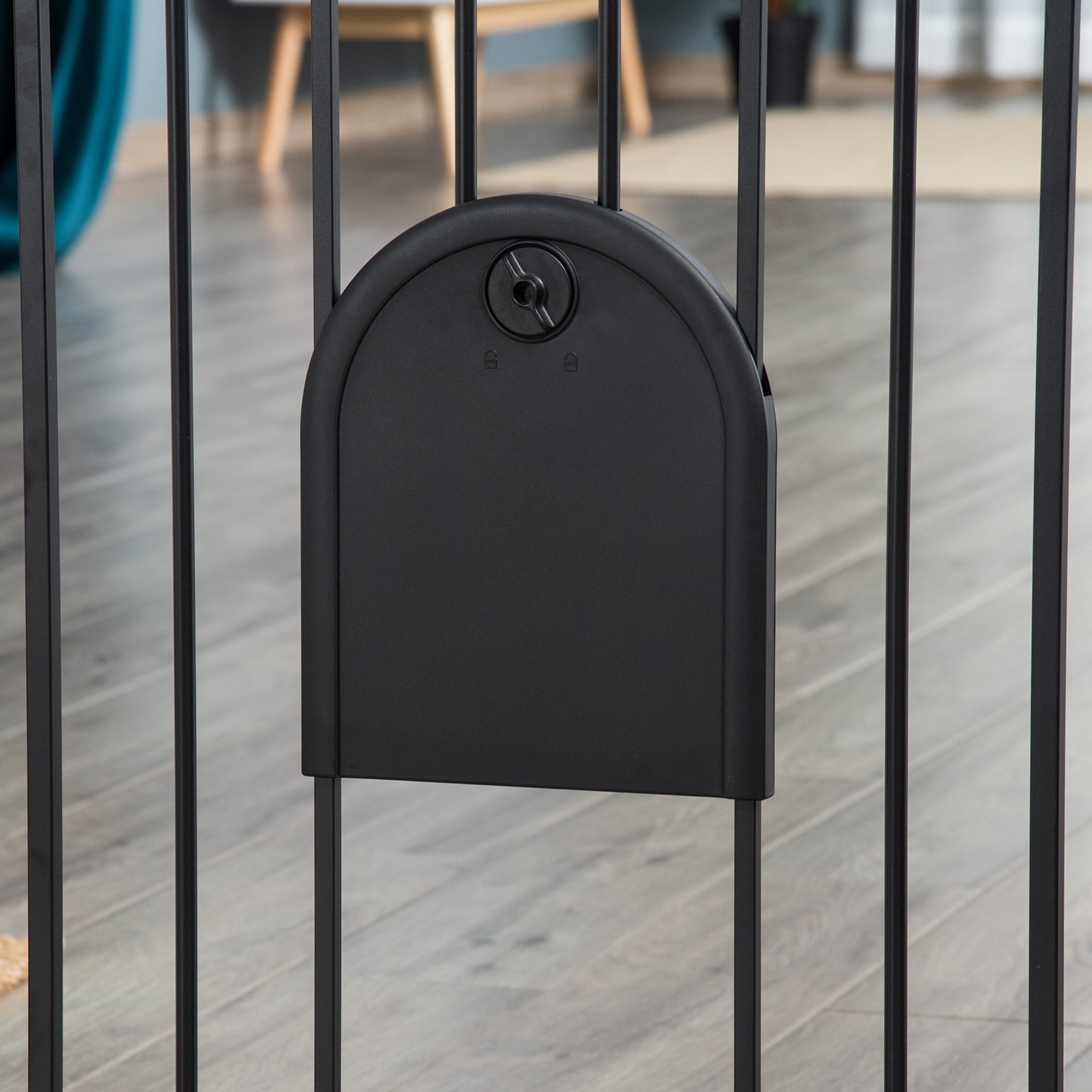 PawHut Dog Gate with Cat Flap Pet Safety Gate Barrier, Stair Pressure Fit, Auto Close, Double Locking, for Doorways, Hallways, 75-82 cm Black - North Peak Garden Furniture