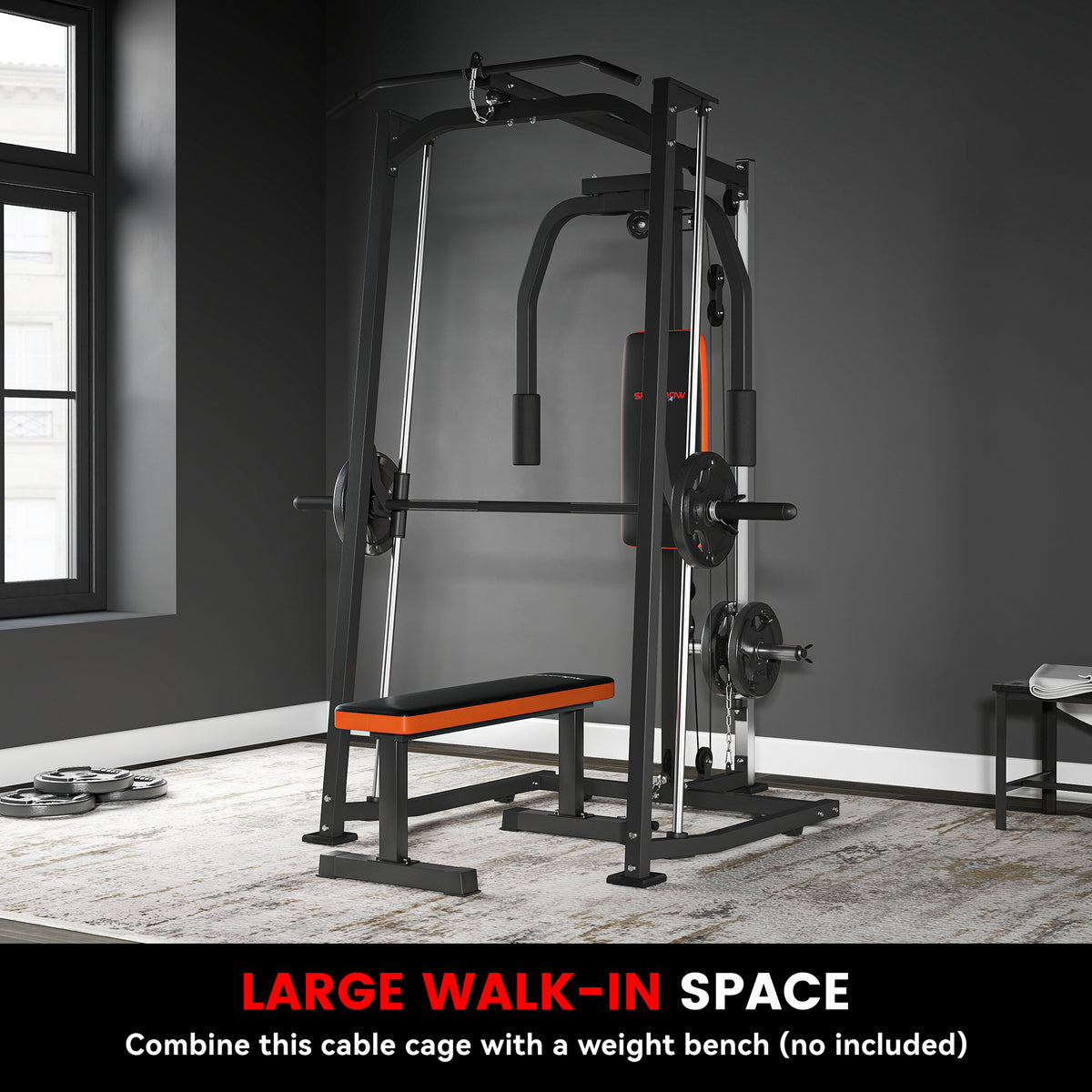 SPORTNOW 3-in-1 Smith Machine with Dual Cable Pulley System, Chest Press Station, 17-Level Squat Rack and Barbell Bar