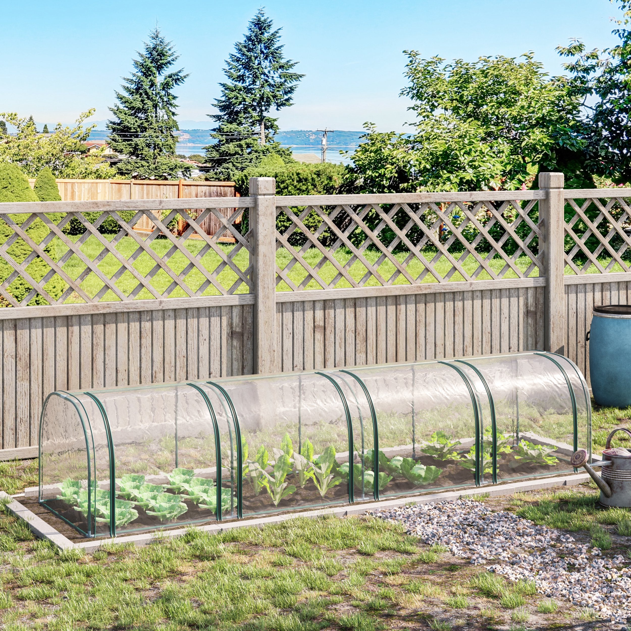 Outsunny Mini Greenhouse, Small Polytunnel Green House with Zipped Doors, Steel Frame for Garden Backyard, 395 x 100 x 80cm, Clear - North Peak Garden Furniture