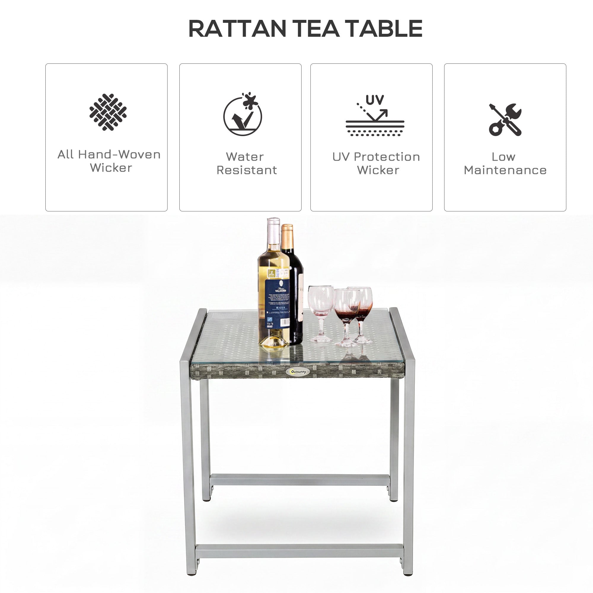 Outsunny Rattan End Table Side Coffee Desk Outdoor Patio Wicker Sofa Chat Garden Furniture