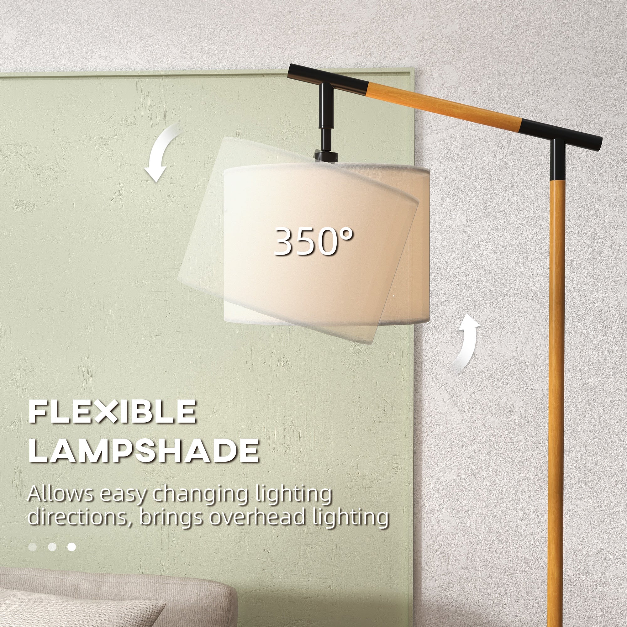 HOMCOM Metal Frame Floor Lamp with 350° Rotating Lampshade, for Living Room and Bedroom, LED Bulb Included, Brown - North Peak Garden Furniture