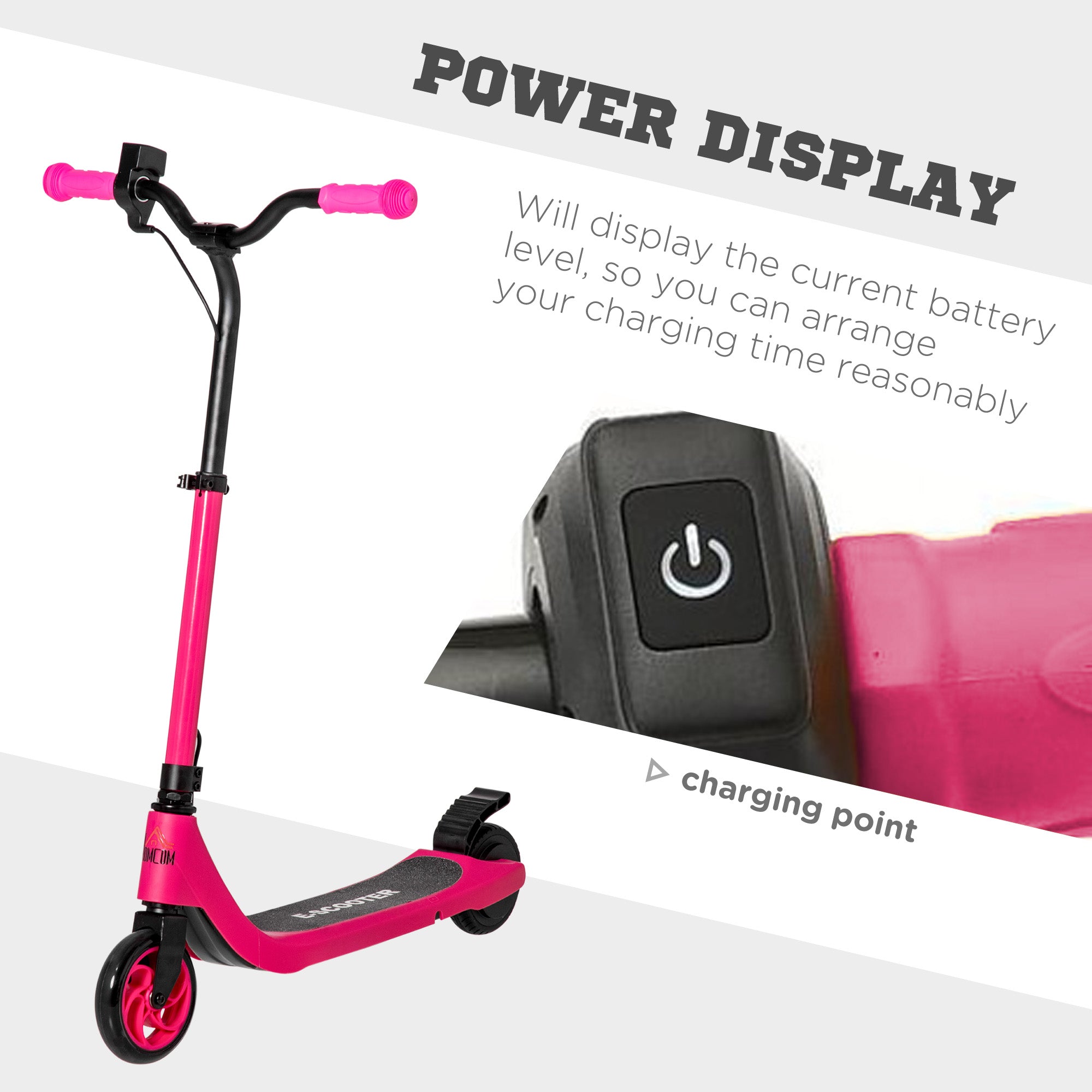 HOMCOM Electric Scooter, 120W Motor E-Scooter with Battery Display, Adjustable Height, Rear Brake for Ages 6+ Years - Pink - North Peak Garden Furniture