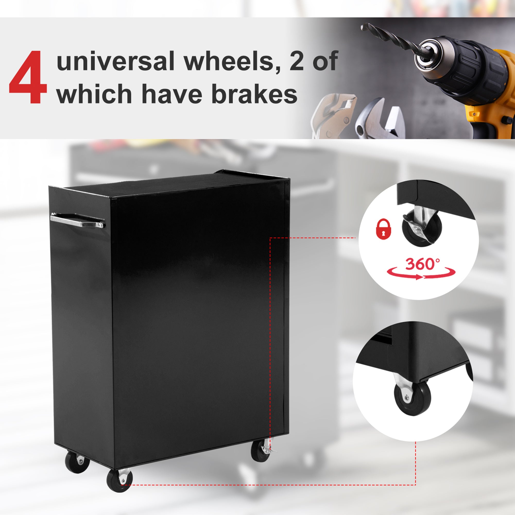 HOMCOM 5-Drawer Tool Chest, Lockable Steel Tool Storage Cabinet with Wheels and Handle Tool Box for Garage, Workshop, Black - North Peak Garden Furniture