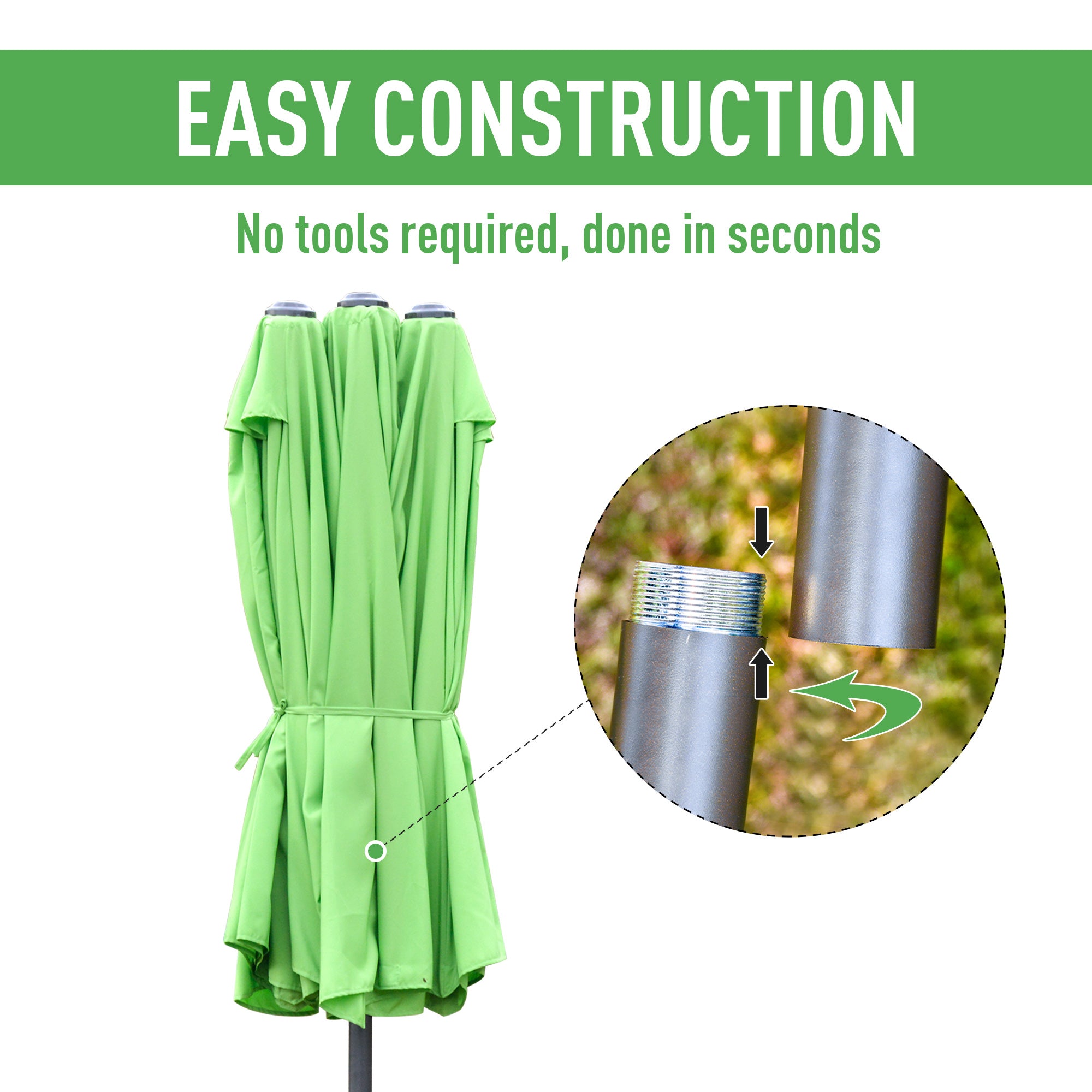 Outsunny 4.6M Sun Umbrella Canopy Double-sided Crank Sun Shade w/ Cross Base Green - North Peak Garden Furniture