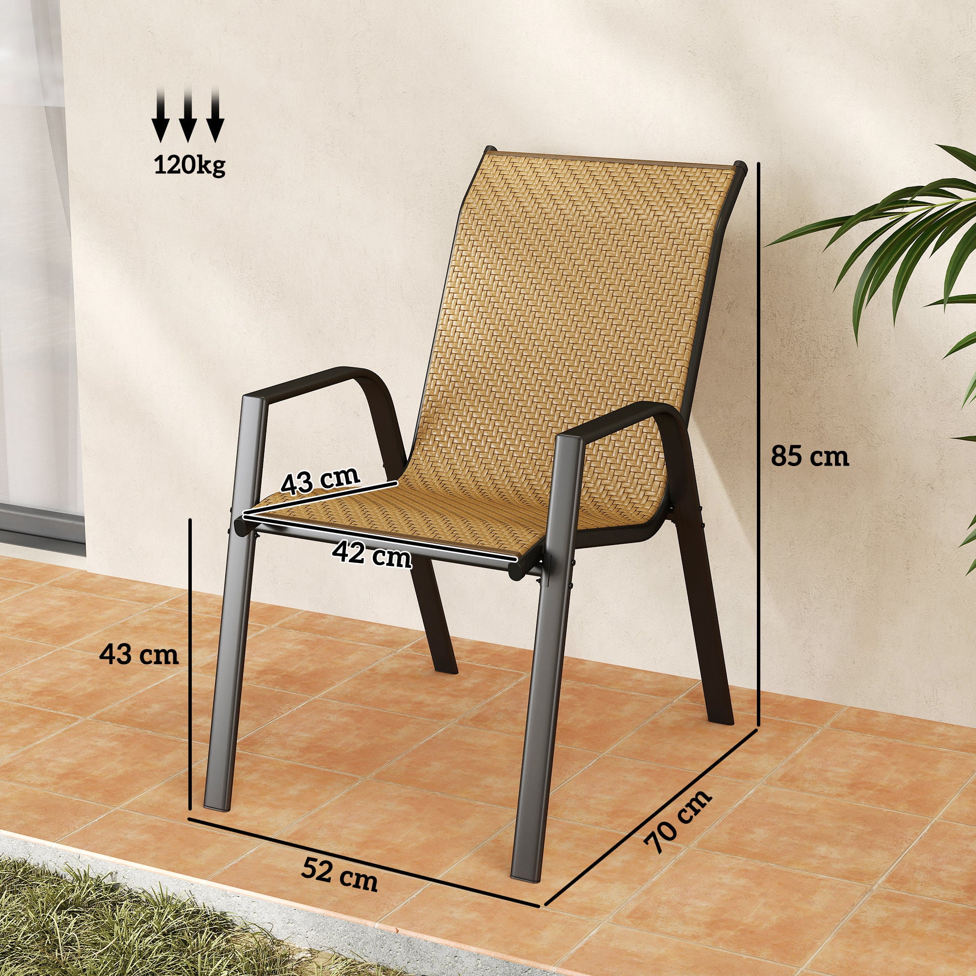 Outsunny Four-Piece Stacking Rattan Garden Seat Set - Khaki - North Peak Garden Furniture