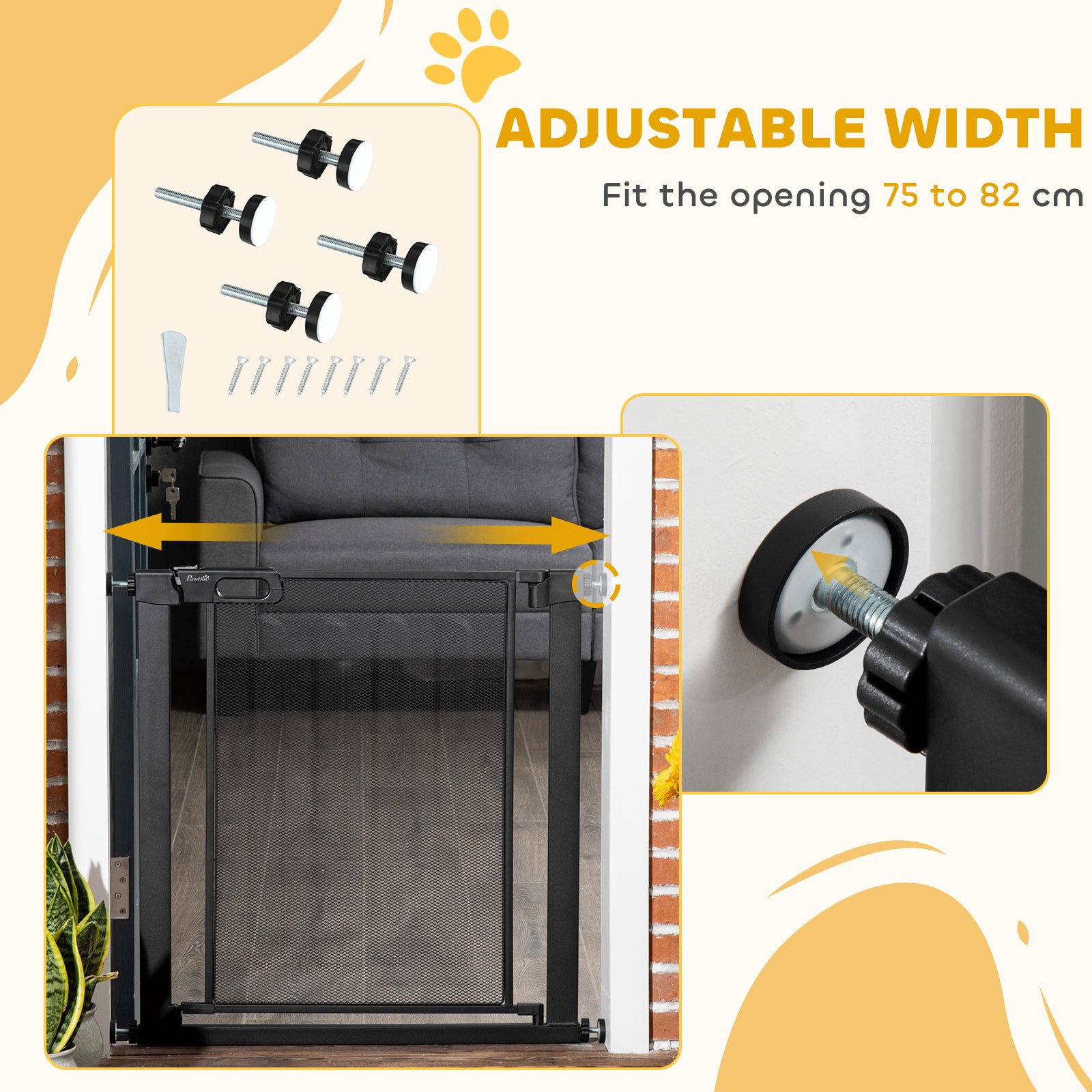 PawHut Dog Safety Gate, for Hallways, Staircases, Doors w/ Automatic Closing Door - Black - North Peak Garden Furniture