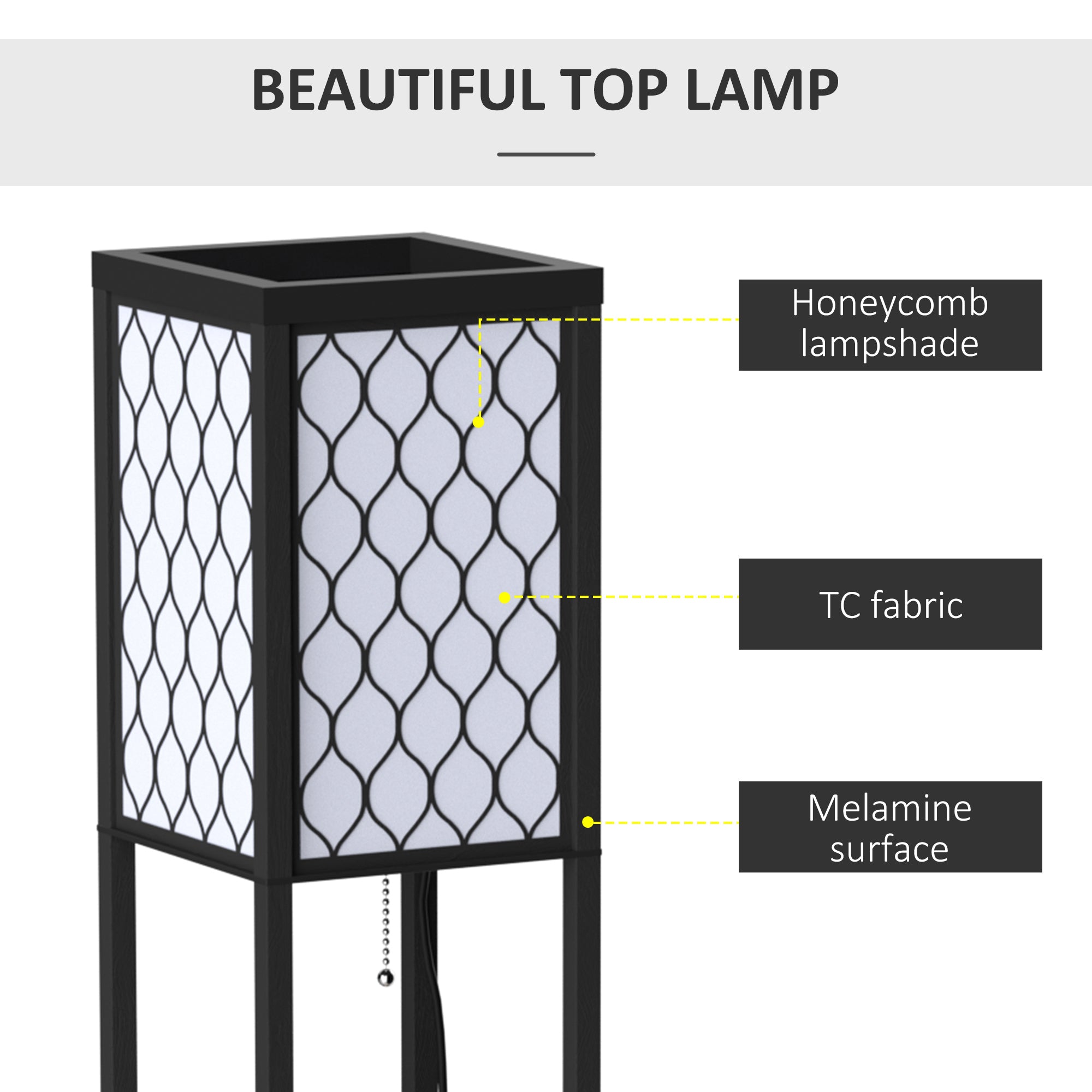 HOMCOM Shelf Floor Lamp Standing Lamp W/4-tier Wooden Open Shelves,26L x 26W x 160Hcm-Black/White - North Peak Garden Furniture