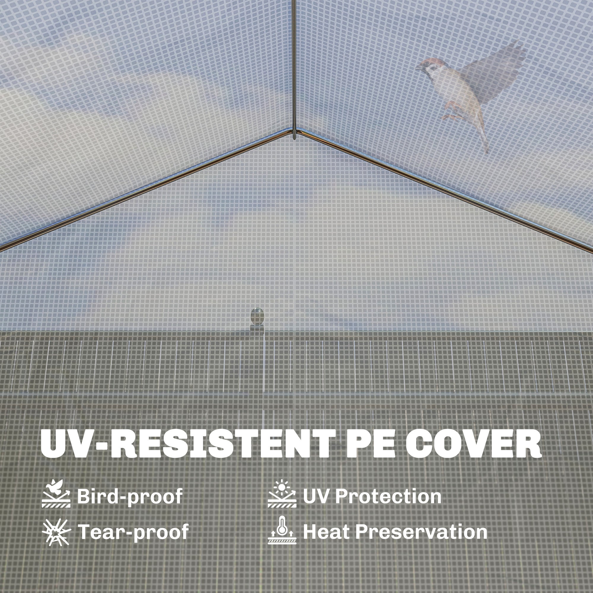 Outsunny 4 x 3(m) Walk-in Polytunnel Greenhouse, Zipped Roll Up Sidewalls, Mesh Door, 8 Mesh Windows, Tunnel Warm House Tent with PE Cover, Complimentary Plant Labels and Gloves, White