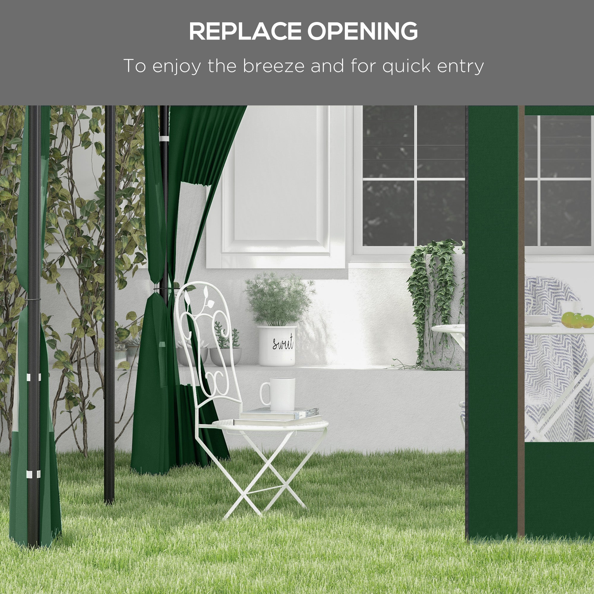 Outsunny Set of Two 295cm Replacement Canopy Walls - Green - North Peak Garden Furniture