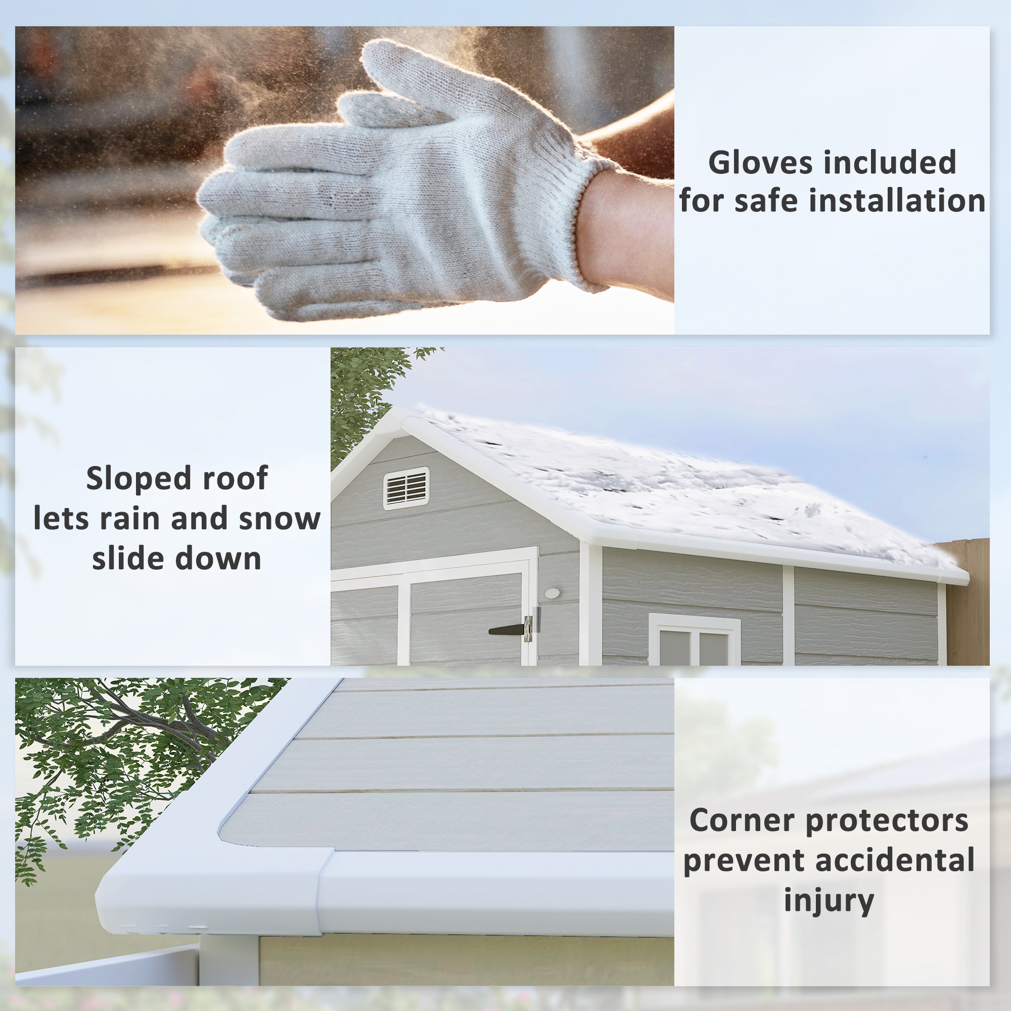 Outsunny 6 x 5ft Garden Shed, Plastic Shed with Floor, Window, Lockable Doors and Vents, Wood Effect Resin Tool Shed for Outdoor Patio, Light Grey - North Peak Garden Furniture
