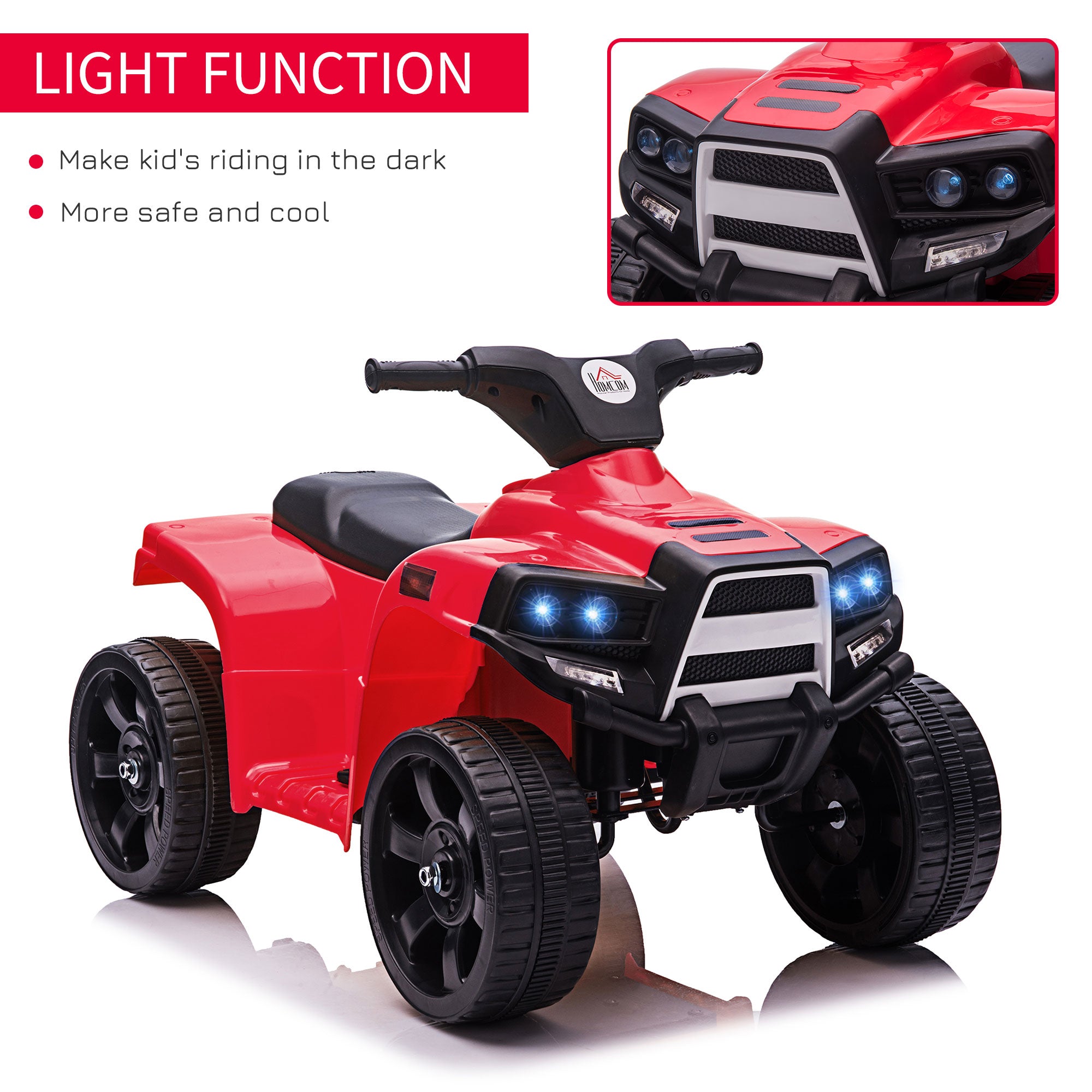 HOMCOM 6V Kids Electric Ride on Car All Terrain Vehicle Toy Quad Bike With Headlights for Toddlers 18-36 months Red - North Peak Garden Furniture