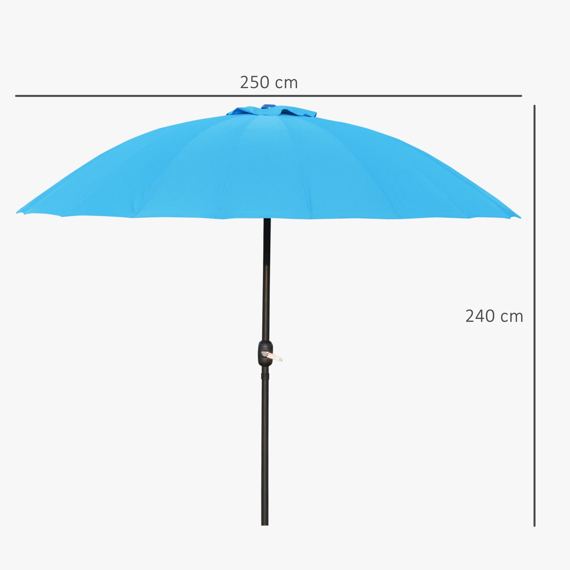 Outsunny Push-Tilt Garden Parasol: 2.55m Crank Umbrella with Ribs, Blue