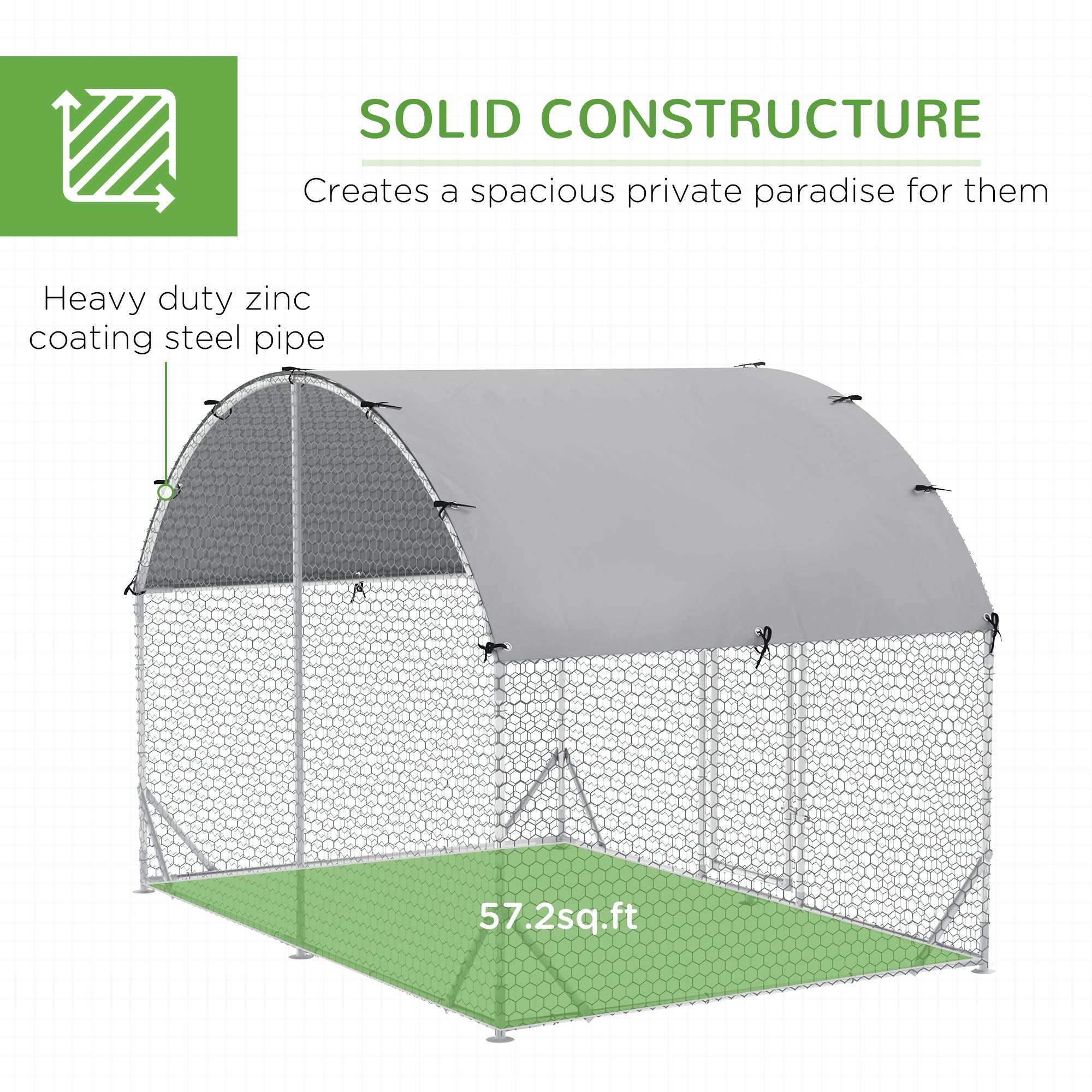 PawHut Walk In Chicken Run Galvanised Chicken Coop Hen Poultry House Cage Rabbit Hutch Pet Playpen Garden with Water-Resist Cover, 2.8 x 1.9 x 2m - North Peak Garden Furniture