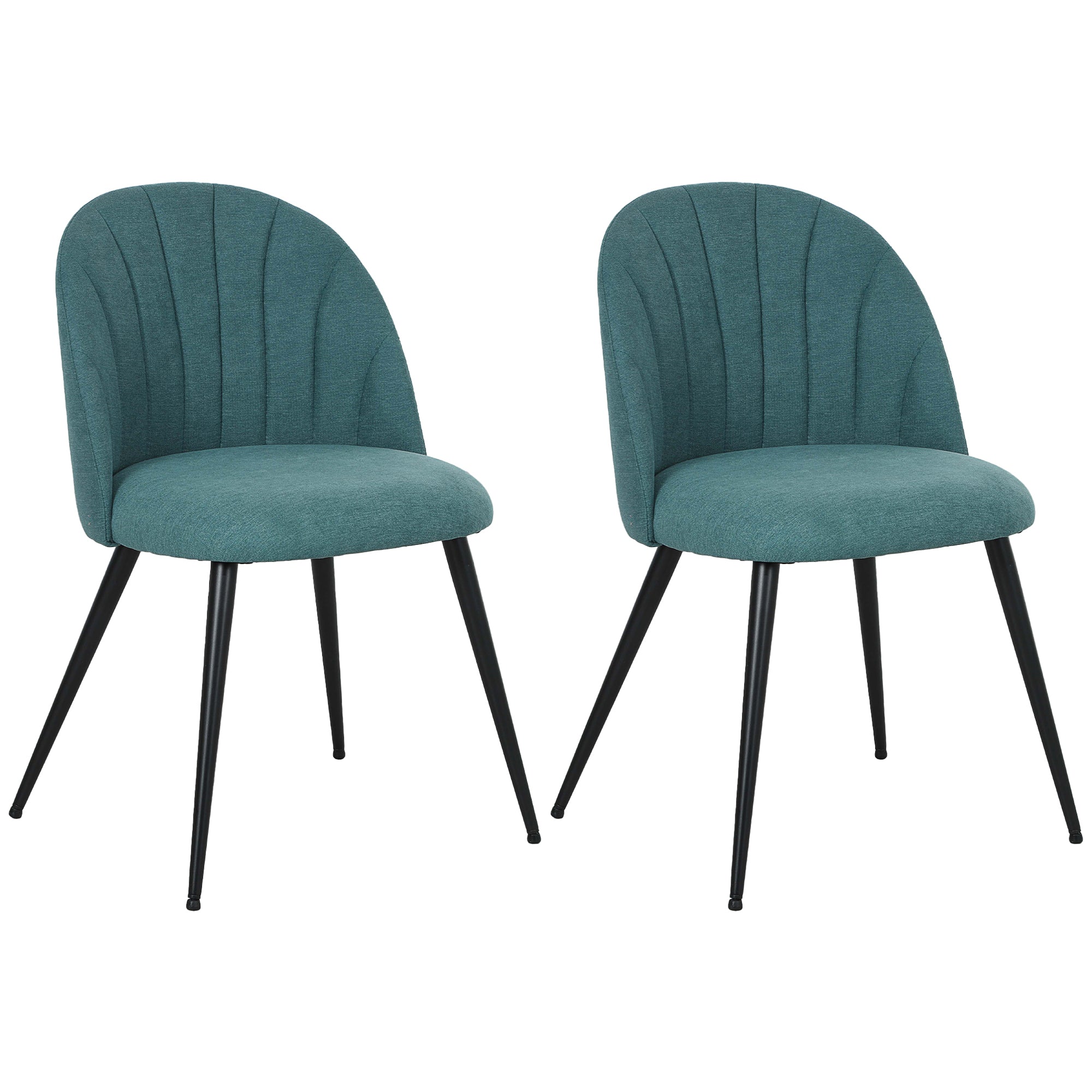 HOMCOM Velvet Dining Chairs Set of 2, Modern Upholstered Kitchen Chairs with Metal Legs, Shell Backrest and Padded Seat for Dining Room, Bedroom, Living Room, Vanity, Green - North Peak Garden Furniture