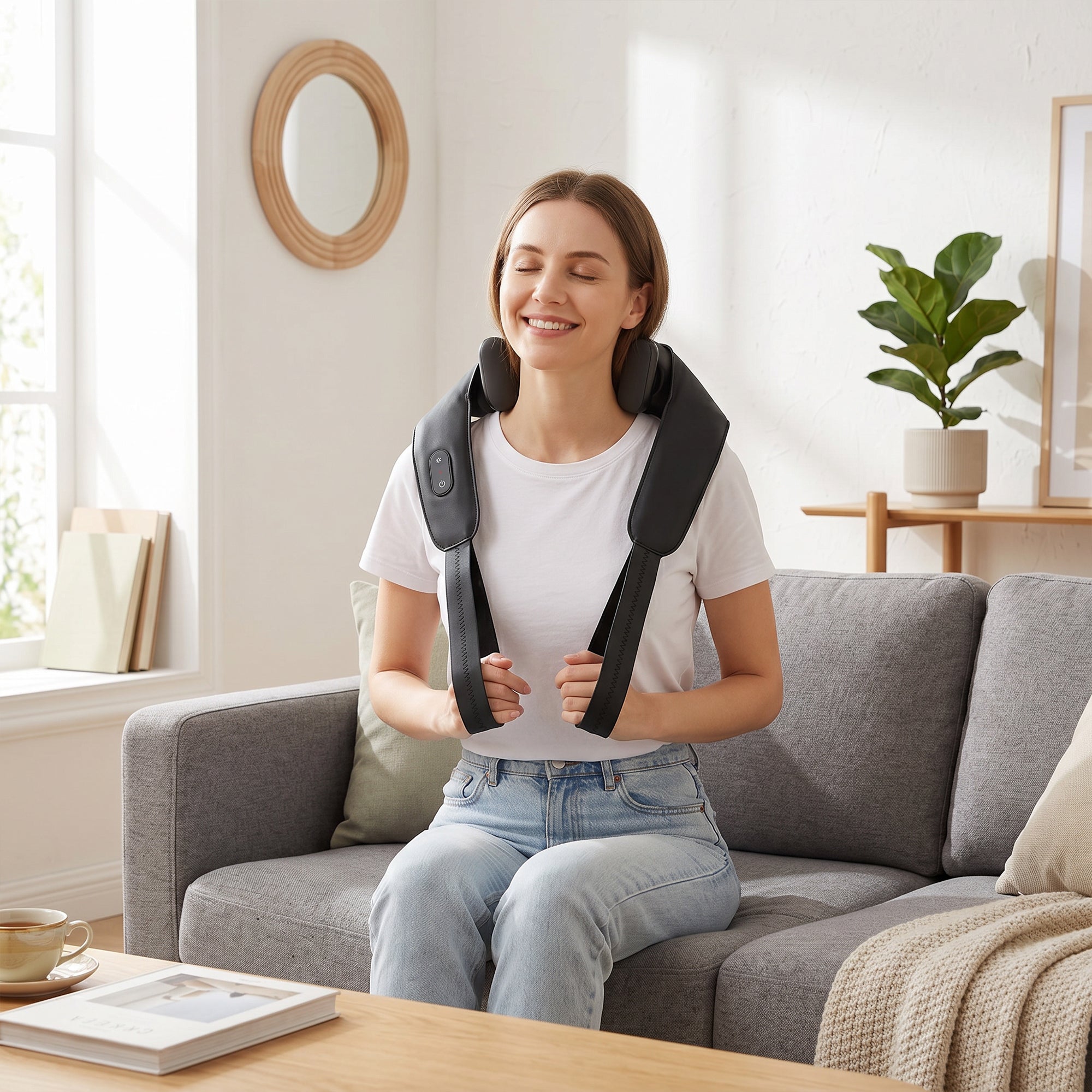HOMCOM Cordless Neck Massager with Heat, Deep Tissue 4D Shiatsu Neck and Shoulder Massager for Car Home, Gifts for Men Women