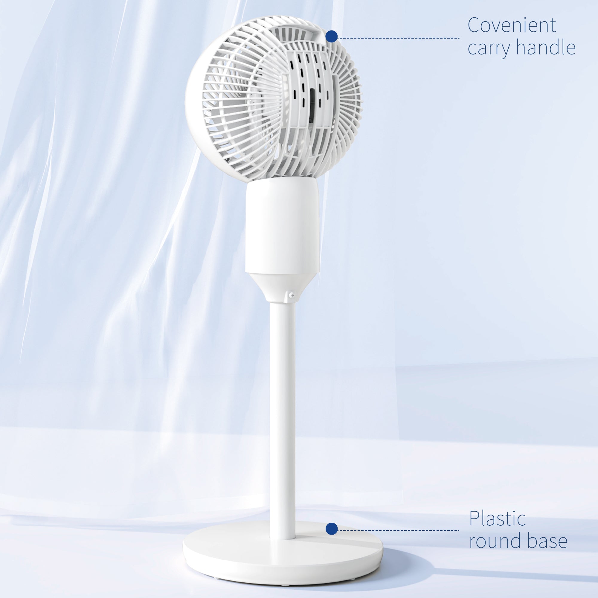 HOMCOM 9" Pedestal Fan, 70° Oscillation 90° Vertical Tilt Oscillating Air Circulator with 3 Speeds, Standing Fan for Home Office, Bedroom, White