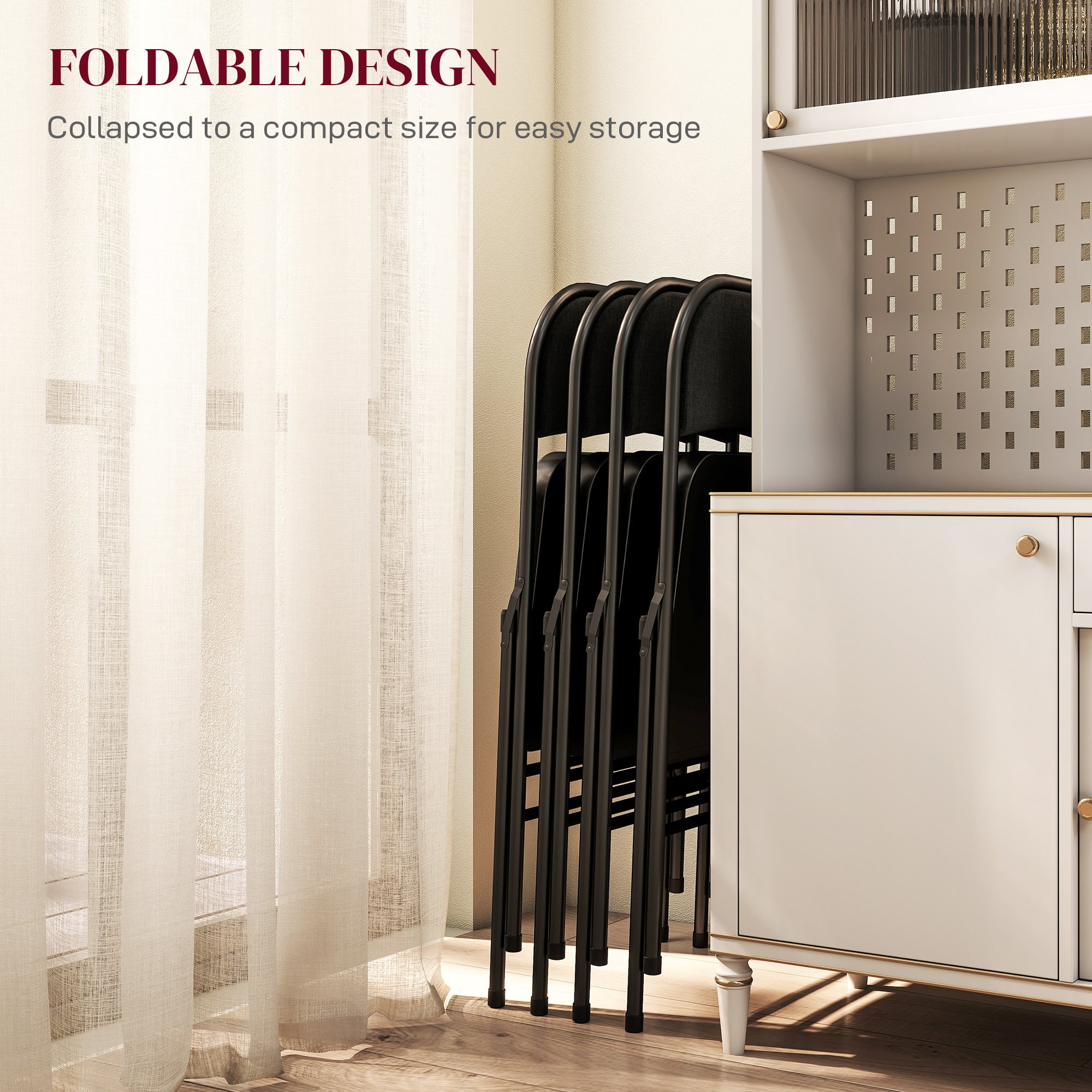 HOMCOM Linen-Look Set of Four Cushioned Folding Chairs - Black