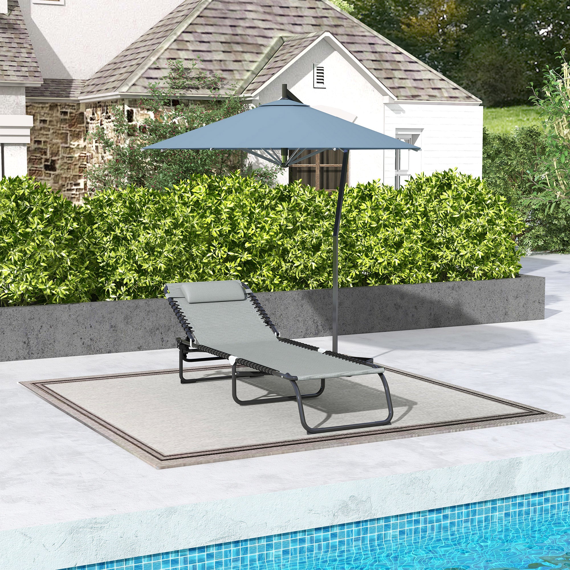 Outsunny Folding Sun Lounger, with Four-Position Back - Light Grey - North Peak Garden Furniture