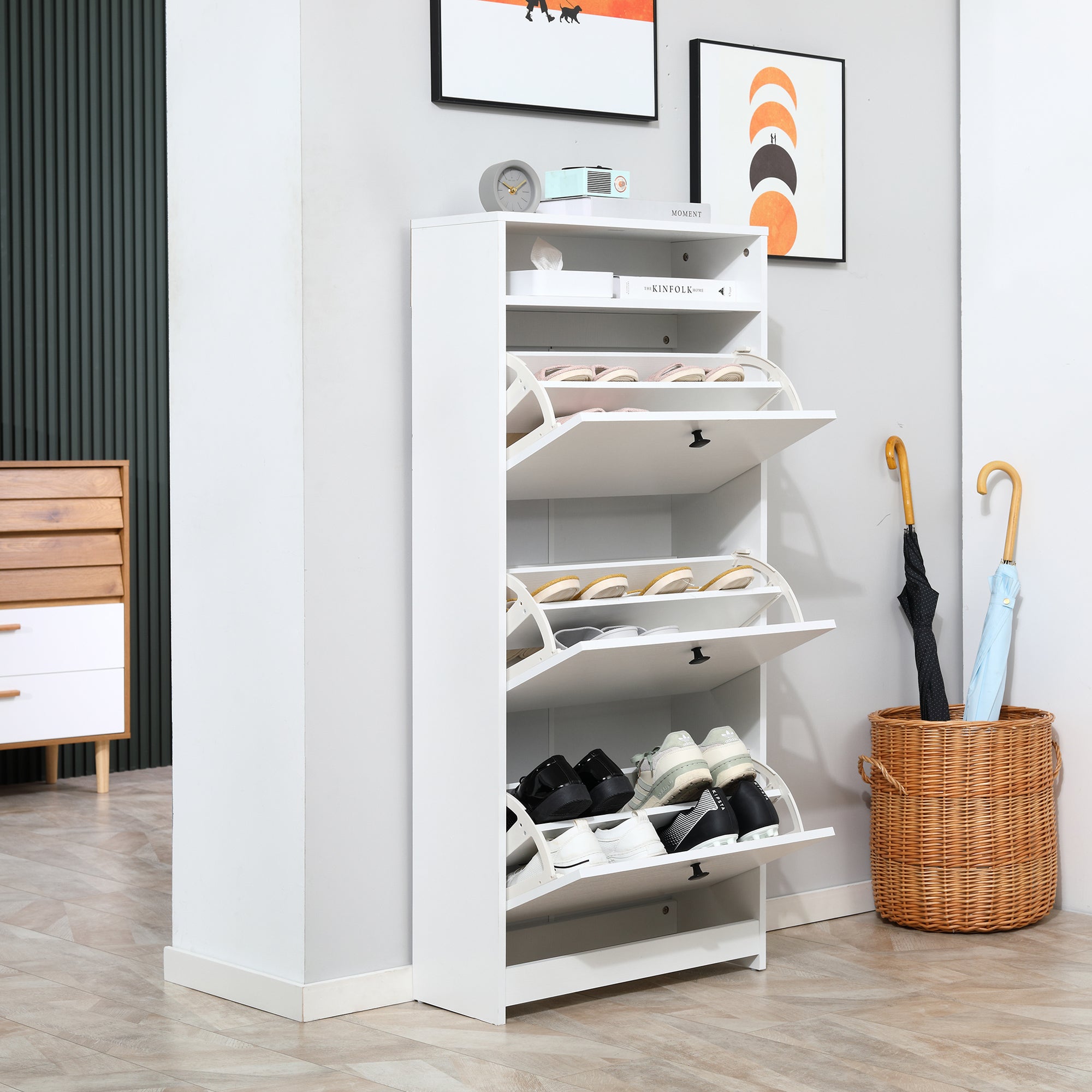 HOMCOM Shoe Storage Cabinet Footwear Organiser Rack Hallway Space-saving w/ 3 Drawers -White