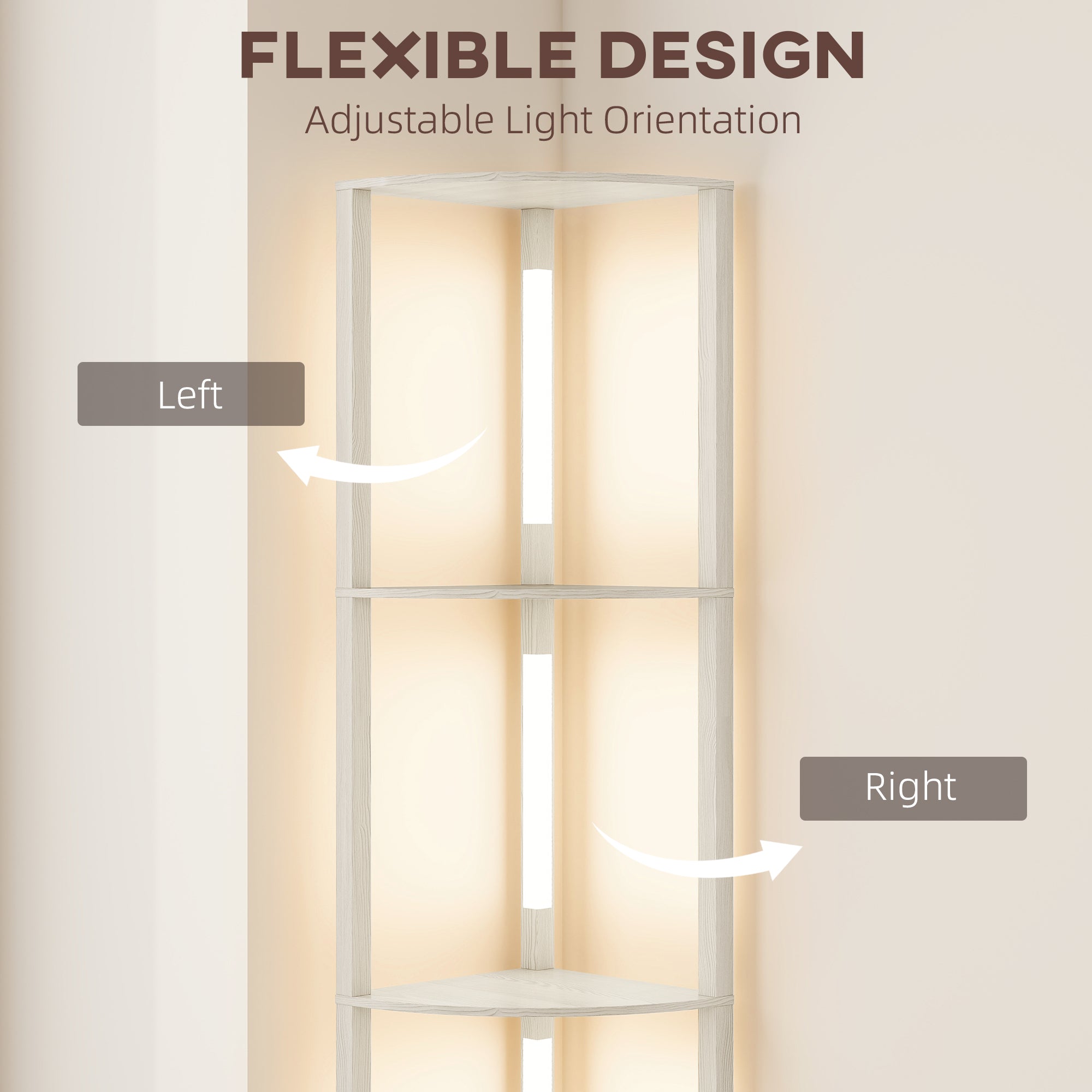 HOMCOM Corner Floor Lamp for Living Room Bedroom with Dimmable Warm White LED Light, Modern Tall Standing Lamp, Oak - North Peak Garden Furniture