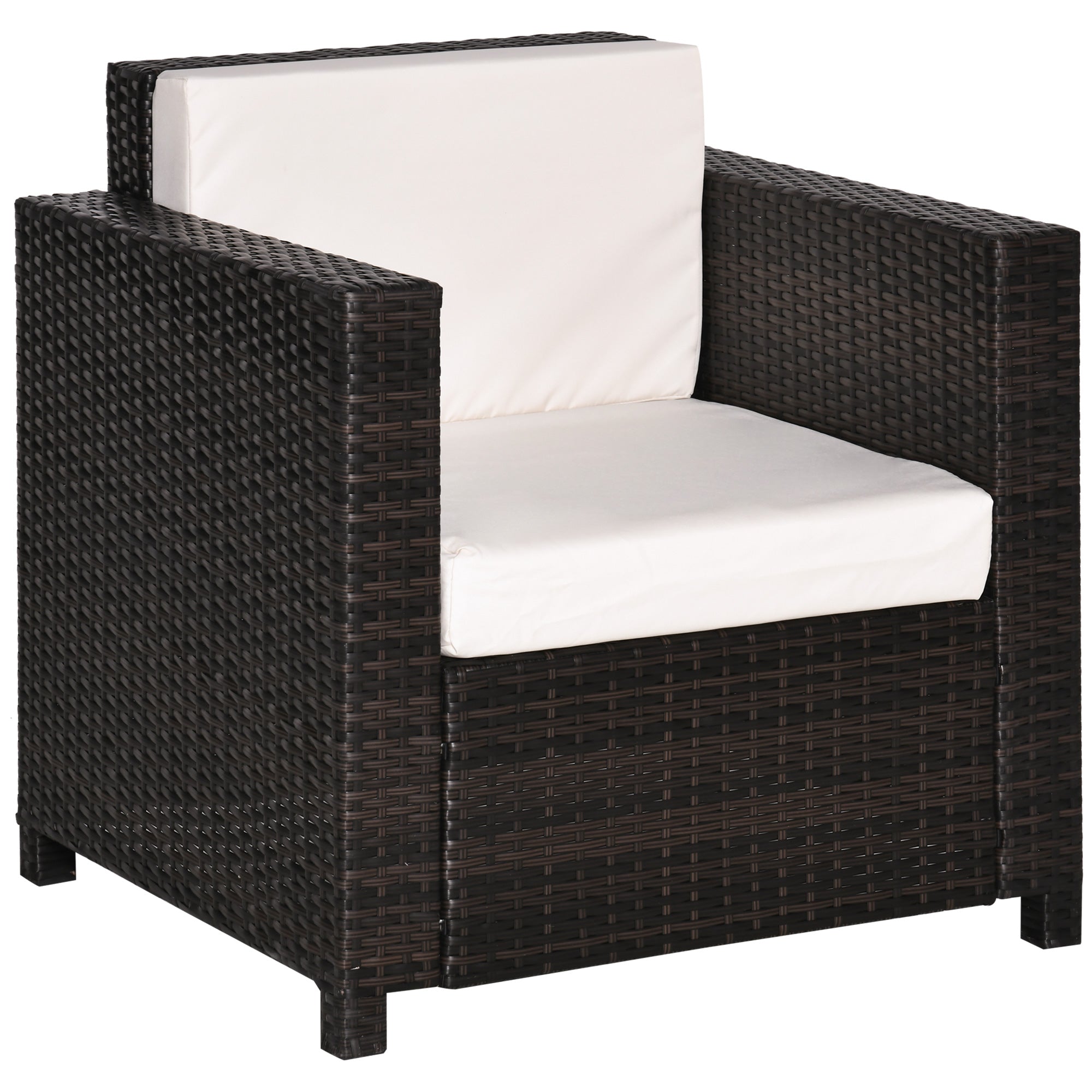 Outsunny Single Seater Rattan Chair Sofa with 10 cm Thick Padded Cushion, All-Weather PE Wicker Weave Garden Armchair with Armrests, Brown - North Peak Garden Furniture