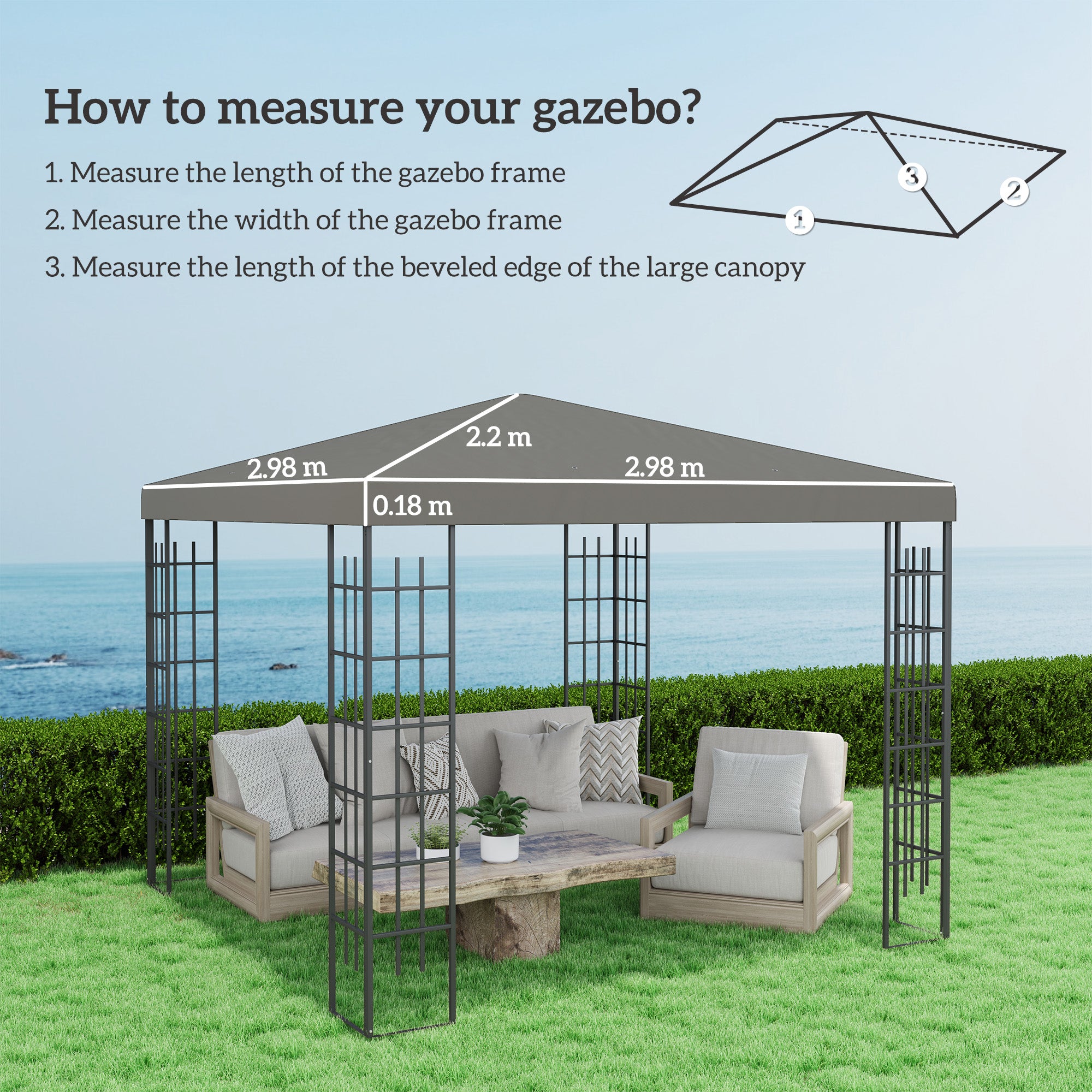 Outsunny 3 x 3(m) Gazebo Frame Replacement - Grey - North Peak Garden Furniture