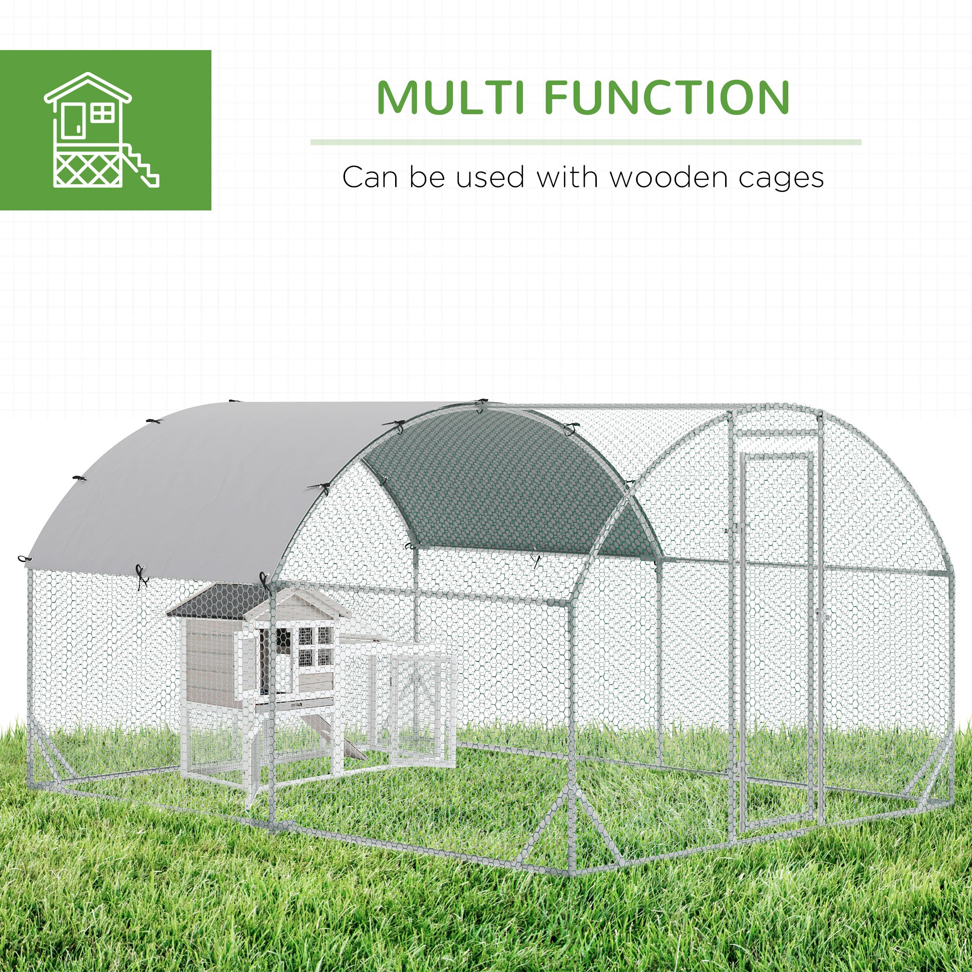 PawHut Walk In Chicken Run Galvanised Chicken Coop Hen Poultry House Cage Rabbit Hutch Pet Playpen Garden with Water-Resist Cover, 2.8 x 3.8 x 2m