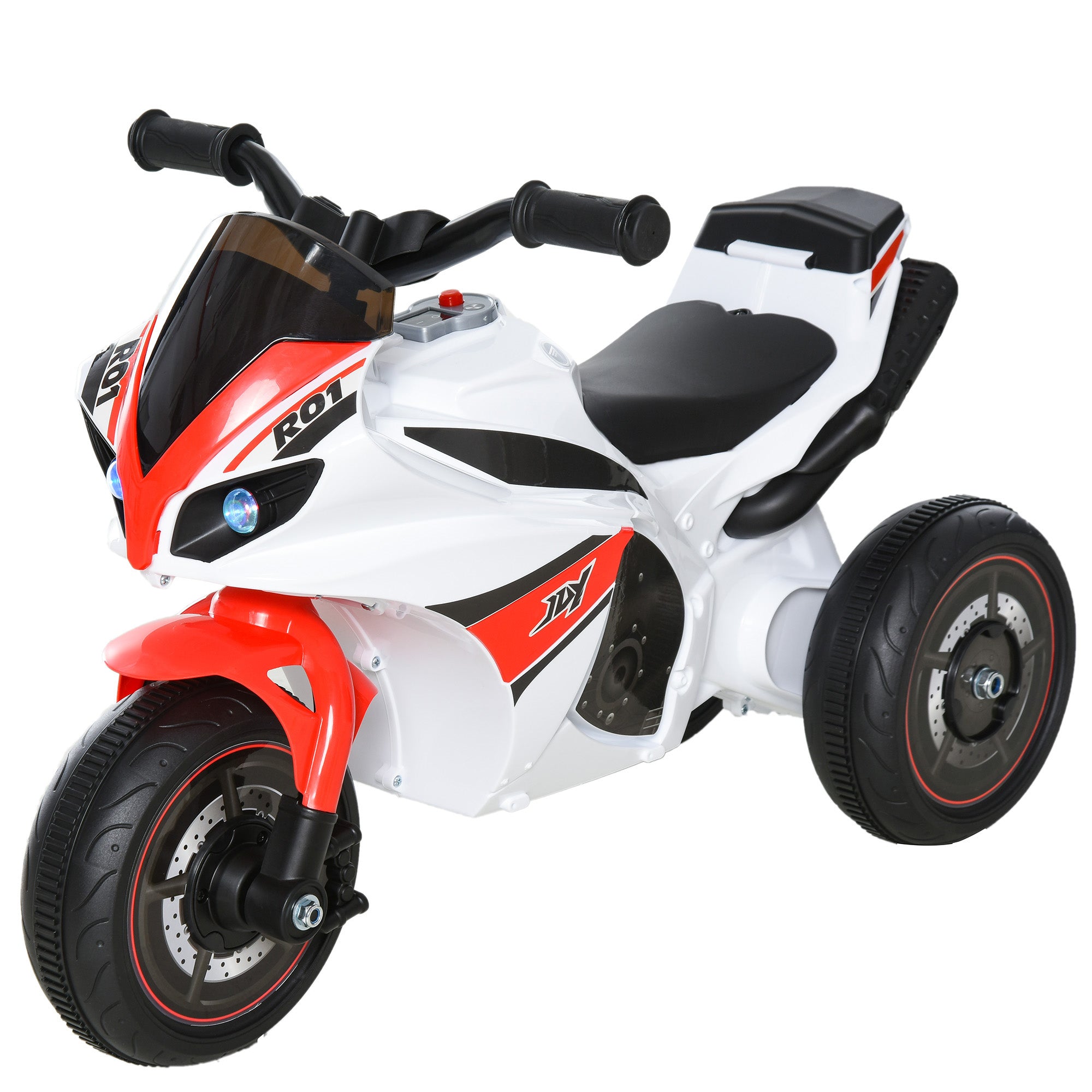 HOMCOM Kids Ride-On Police Bike 3-Wheel Vehicle w/ Music Lights Safe Seat Handlebars Toddler NO POWER Child Learning Fun Development 18-36 Months White - North Peak Garden Furniture