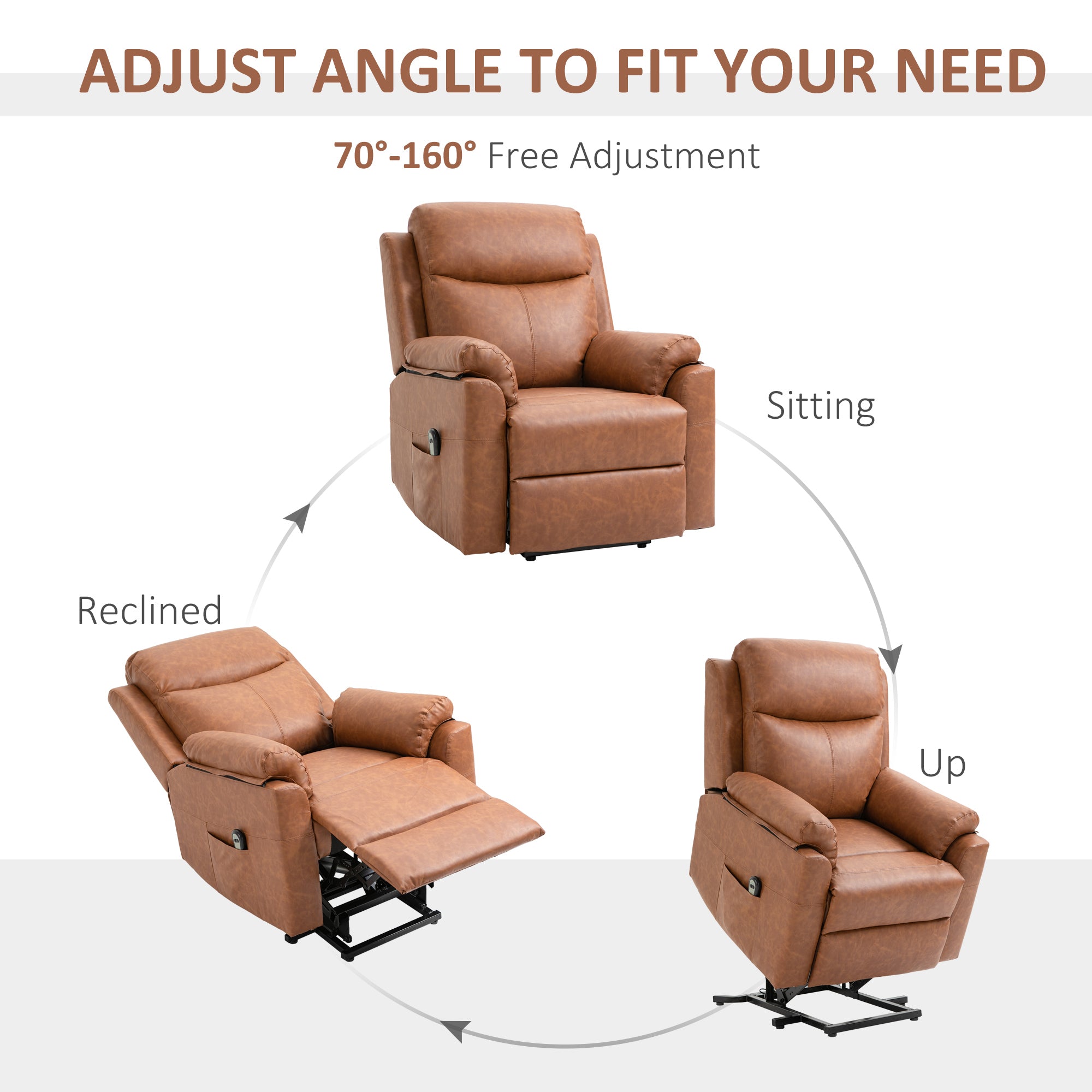 HOMCOM Faux Leather 70° Electric Riser Recliner Chair - Brown - North Peak Garden Furniture