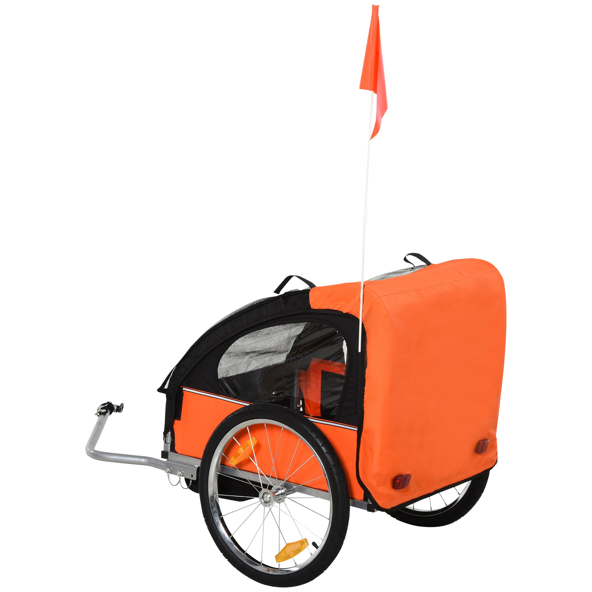 HOMCOM 2 Seat Bike Trailer Bicycle wagon for Kids Child Steel Frame Safety Harness Seat Carrier Orange Black 130 x 76 x 88 cm - North Peak Garden Furniture
