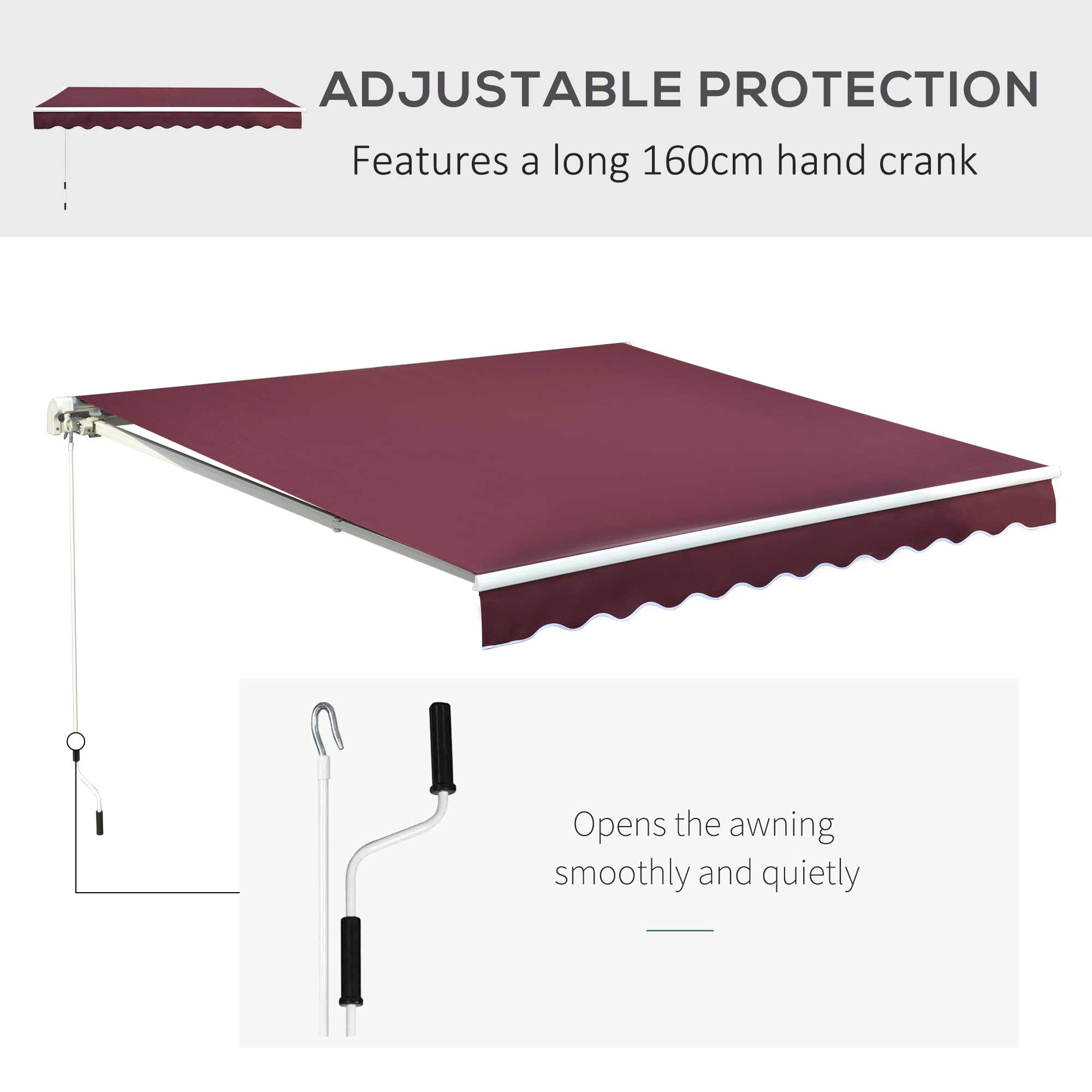 Outsunny Manual Retractable Awning, 3x2.5m Sun Shade Canopy for Garden Patio, UV Protection, Red