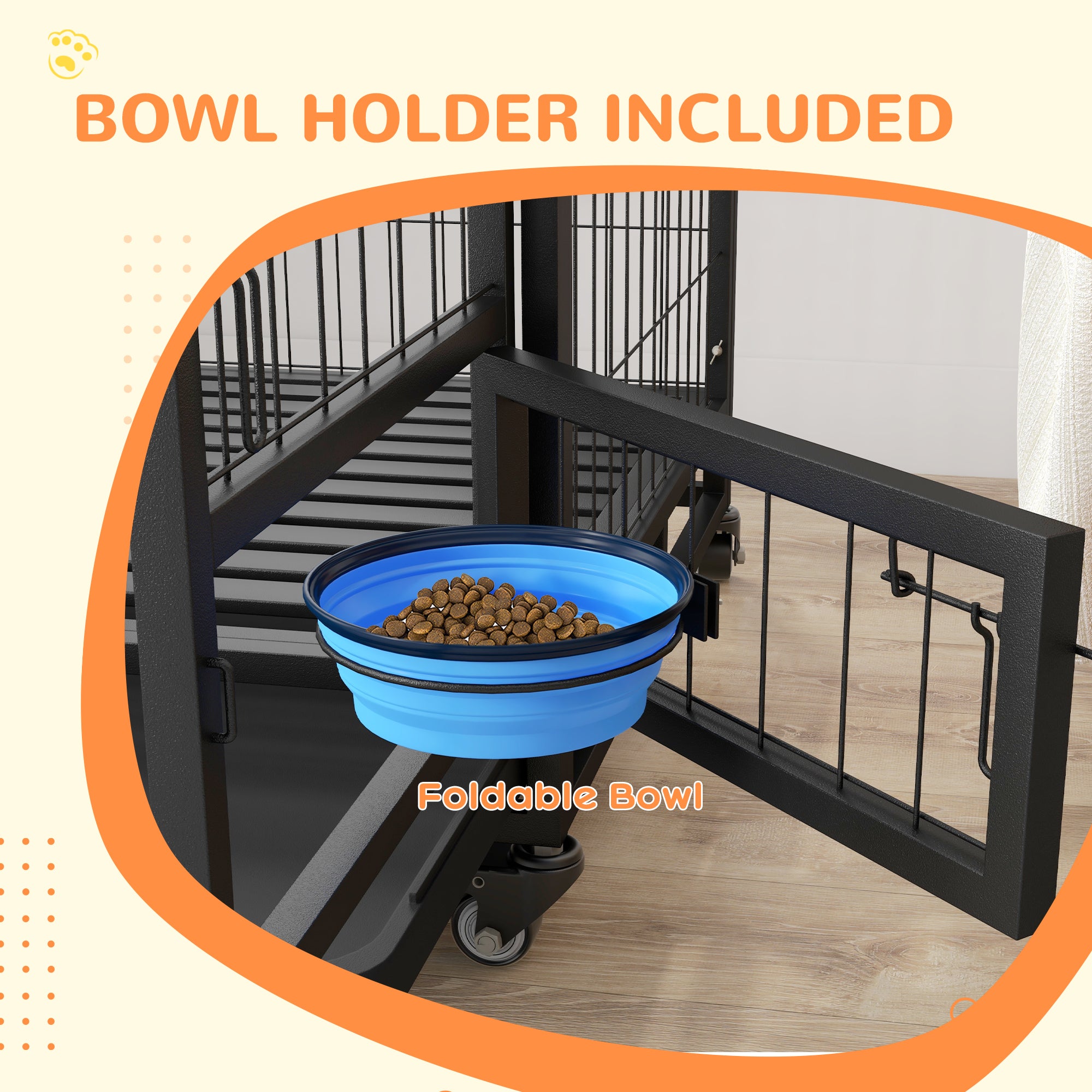 PawHut Heavy Duty Dog Crate on Wheels w/ Bowl Holder, Removable Tray, Openable Top, Detachable Door, for L, XL Dogs - North Peak Garden Furniture