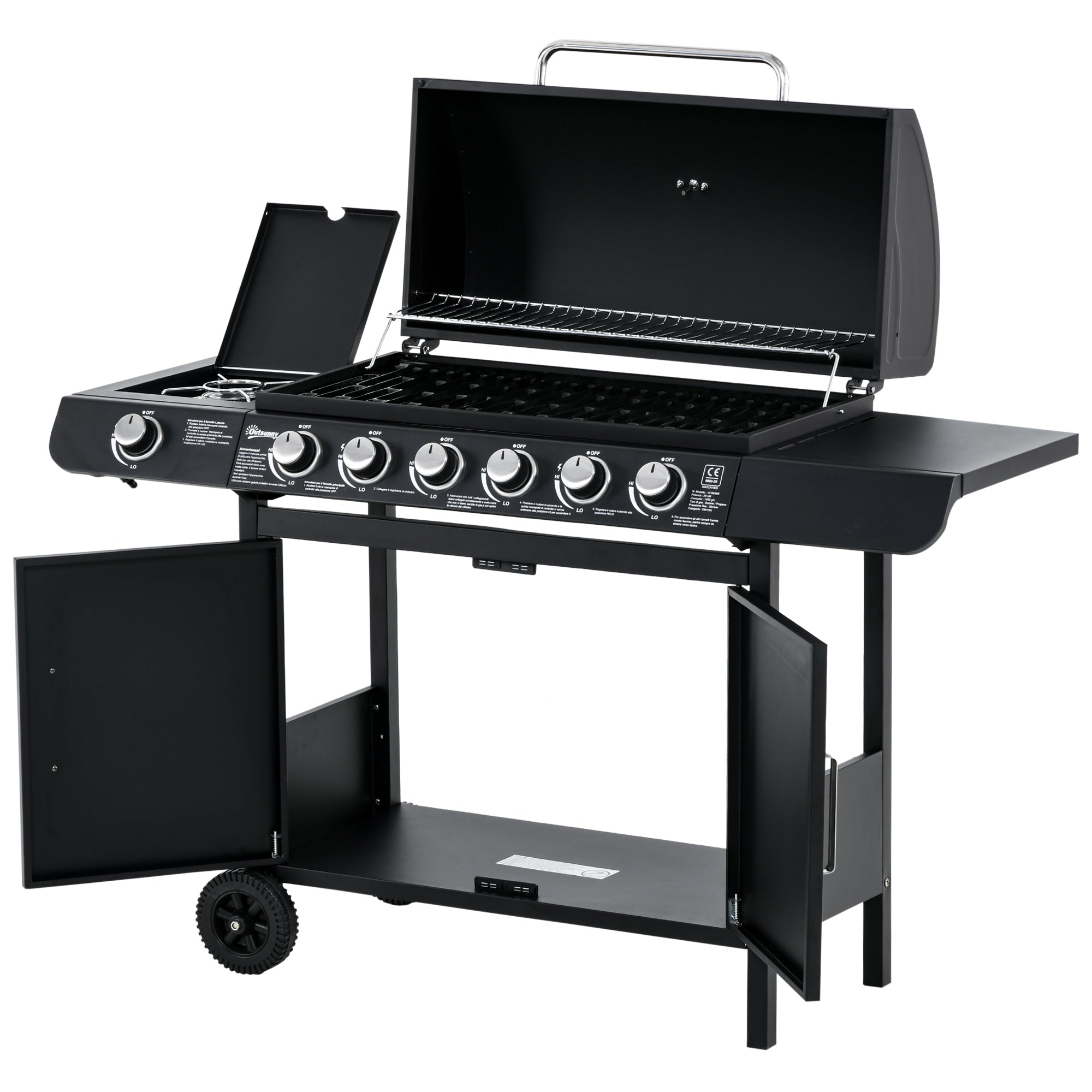 Outsunny Seven Burner Gas Grill, with Integrated Thermometer and Storage - North Peak Garden Furniture