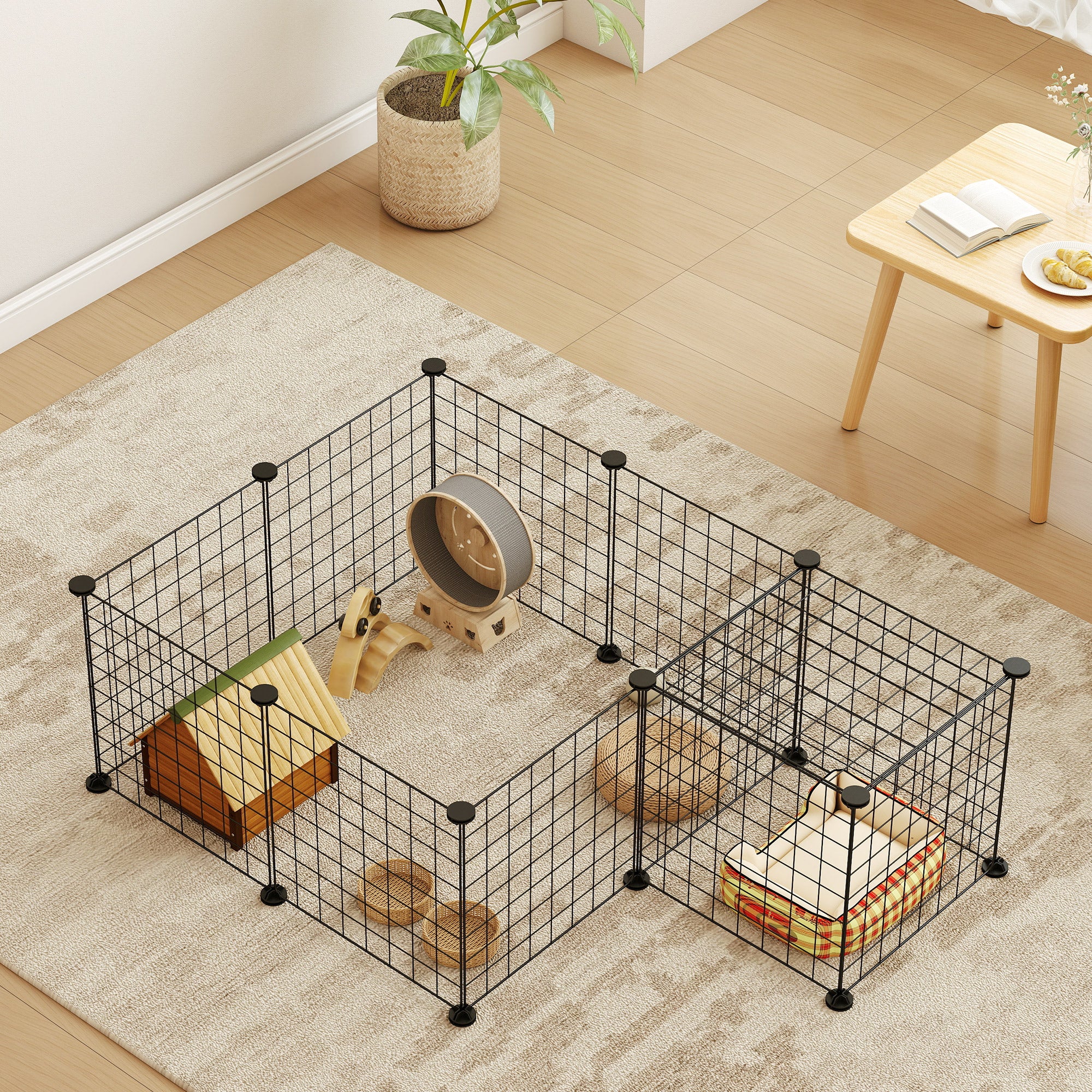 PawHut DIY Pet Playpen Metal Wire Fence 12 Panel Enclosure Indoor Outdoor Guinea Pig Rabbit Small Animals Cage Black