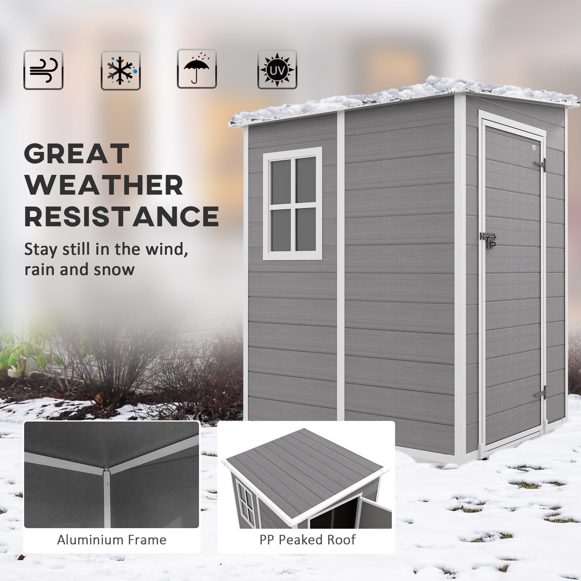 Outsunny 4'x5' Garden Storage Shed, Lean to Shed, Lockable Garden Shed with Window, Vent and Plastic Roof, Grey - North Peak Garden Furniture