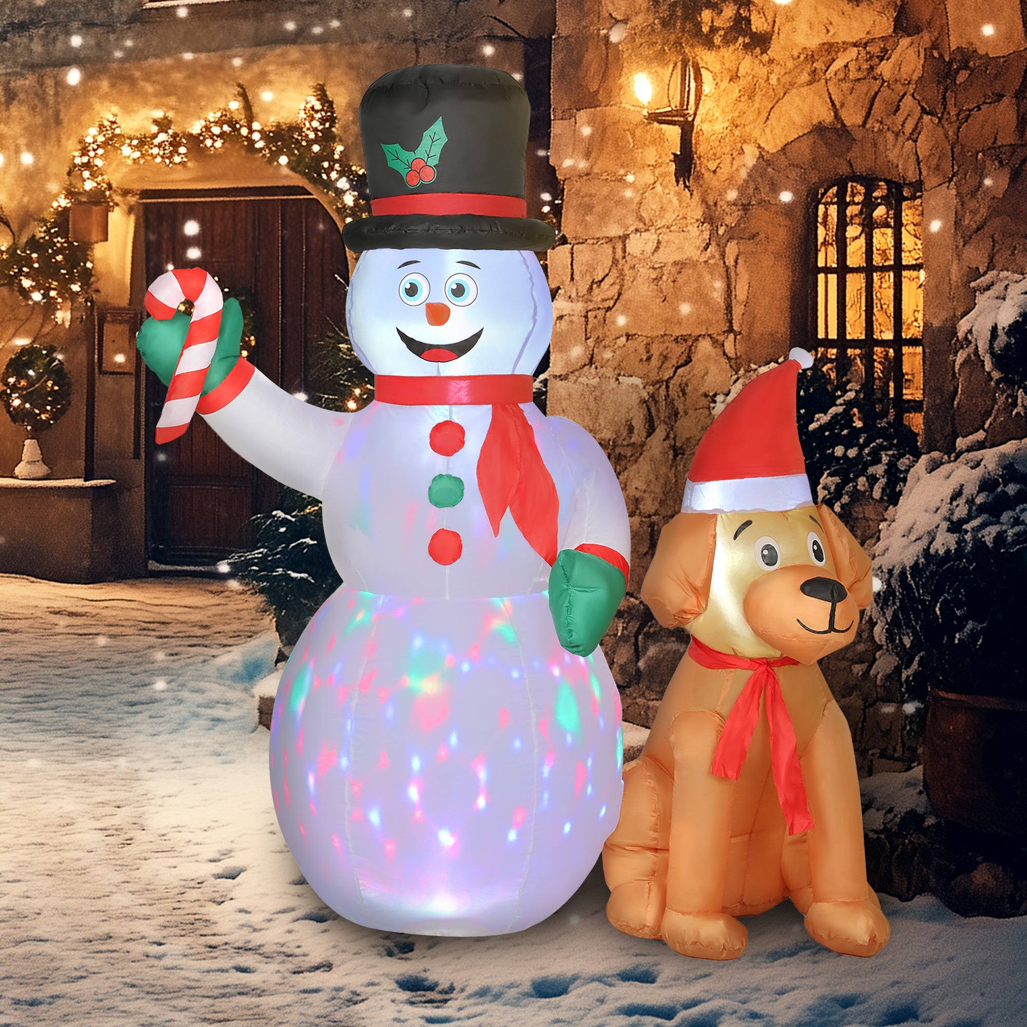 Outsunny 6FT Christmas Inflatables Snowman & Dog with Built-in LED Lights and Flashing Light, Blow Up Christmas Inflatable Decoration for Indoor Outdoor Decor, Garden