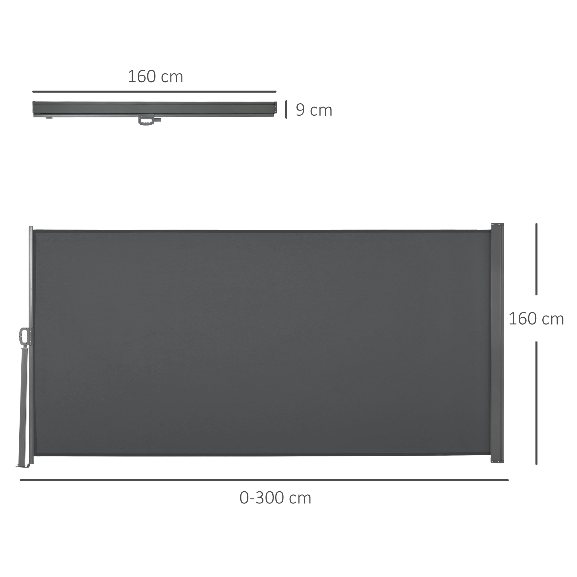 Outsunny Retractable Sun Side Awning Screen Fence Patio Garden Wall Balcony Screening Panel Outdoor Blind Privacy Divider (3x1.6M, Grey) - North Peak Garden Furniture