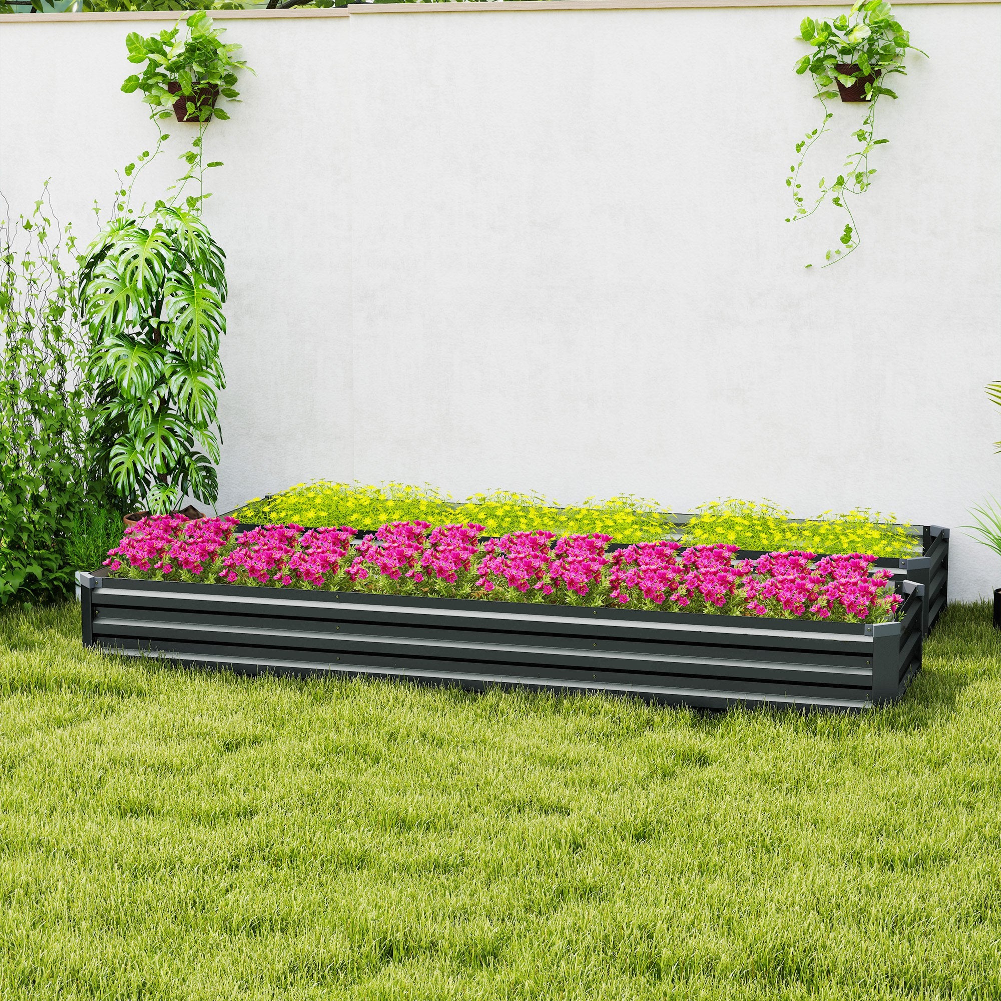 Outsunny 60 x 240cm Galvanised Steel Planter, with Open Bottom, Pack of 2 - North Peak Garden Furniture