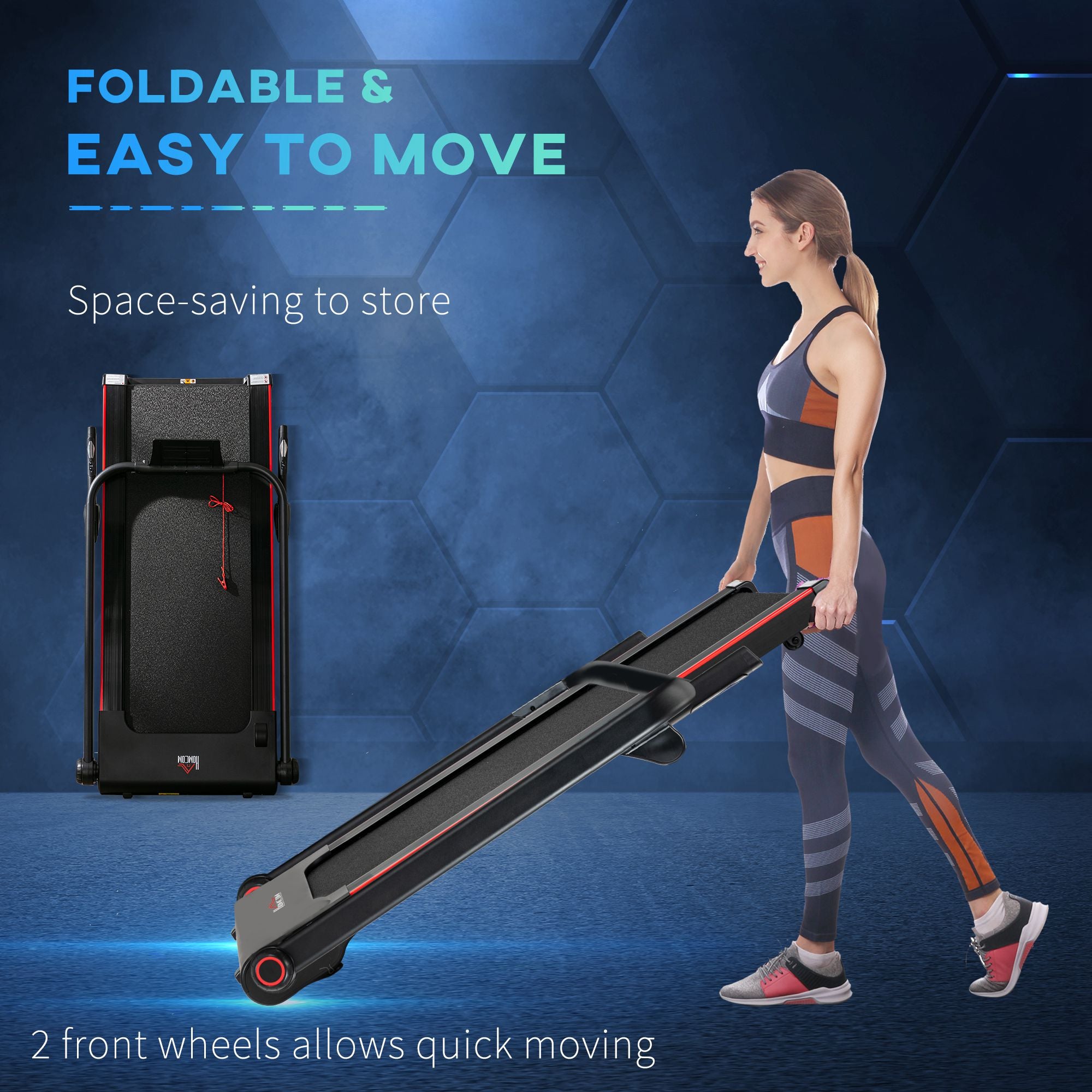 HOMCOM 750W Folding Treadmill, 1-14km/h Electric Running Machine w/ Wheels, Safety Button, LED Monitor, Phone Holder for Home Office Jogging Fitness Exercise Workout - North Peak Garden Furniture