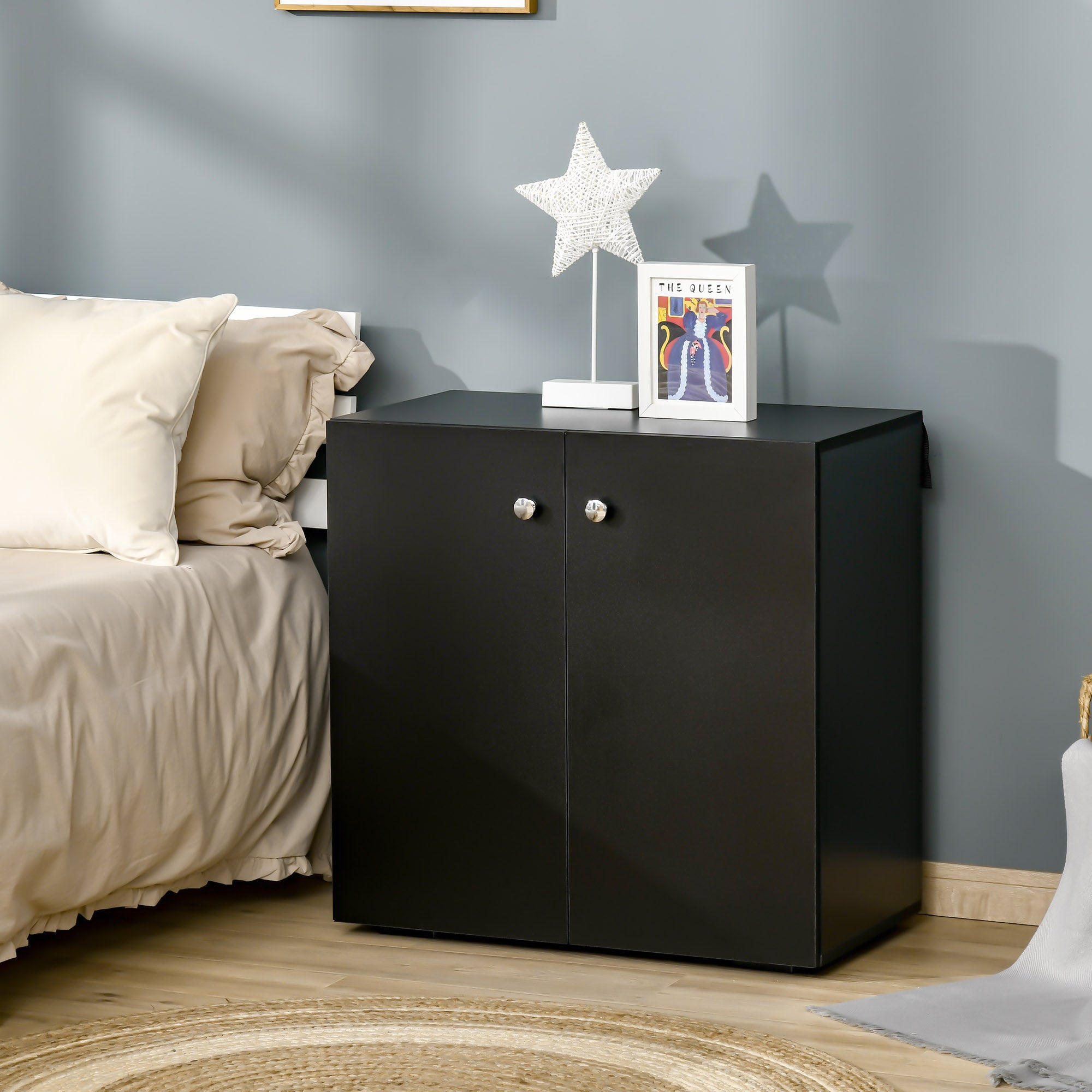 HOMCOM Storage Cabinet w/ Two Shelves Wooden Sideboard Freestanding Kitchen Cupboard Bookcase - Black - North Peak Garden Furniture
