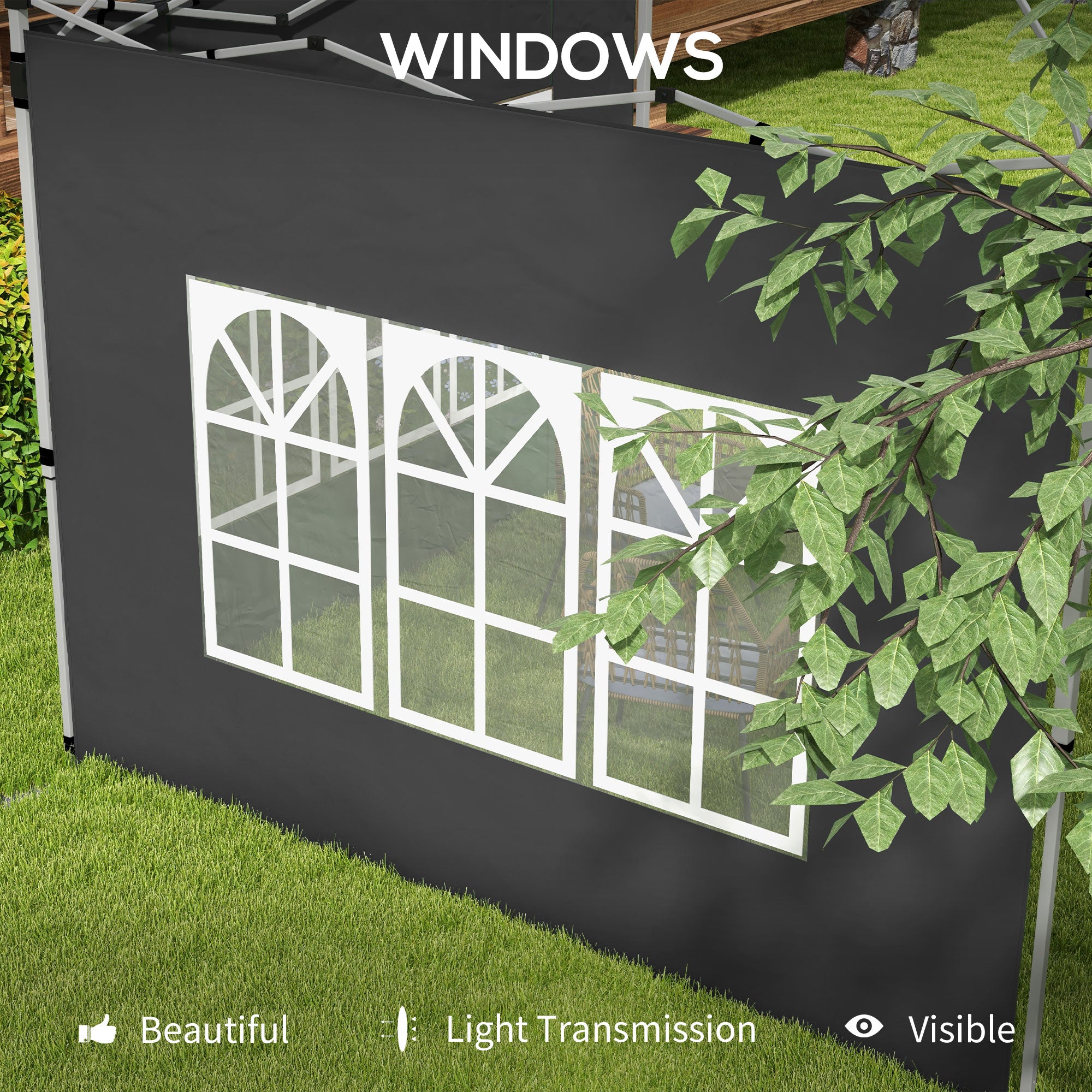 Outsunny Gazebo Side Panels, Sides Replacement with Window for 3x3(m) or 3x4m Pop Up Gazebo, 2 Pack, Black - North Peak Garden Furniture