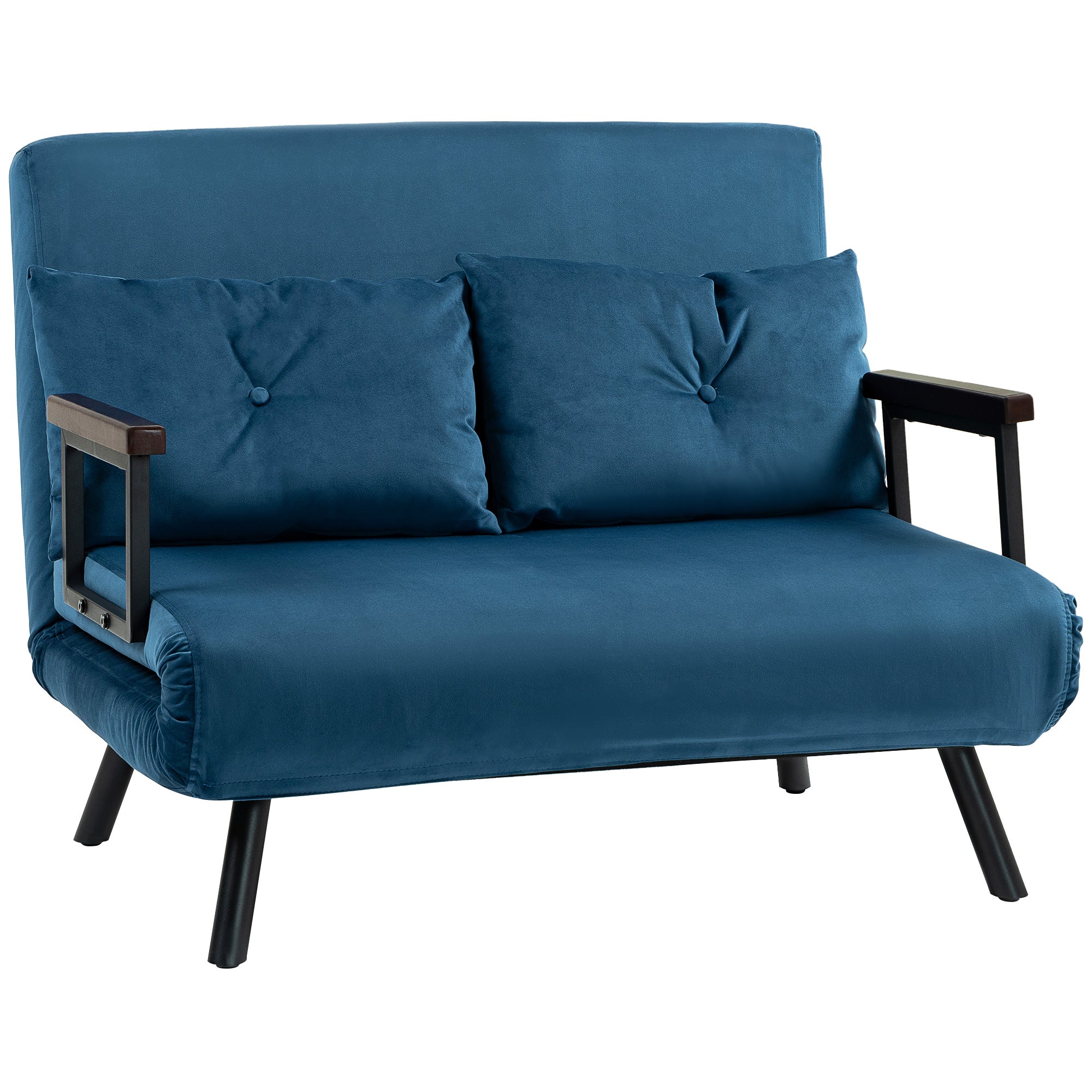 HOMCOM 4-in-1 Velvet-Feel Double Sofa Bed, with Pillows - Blue - North Peak Garden Furniture
