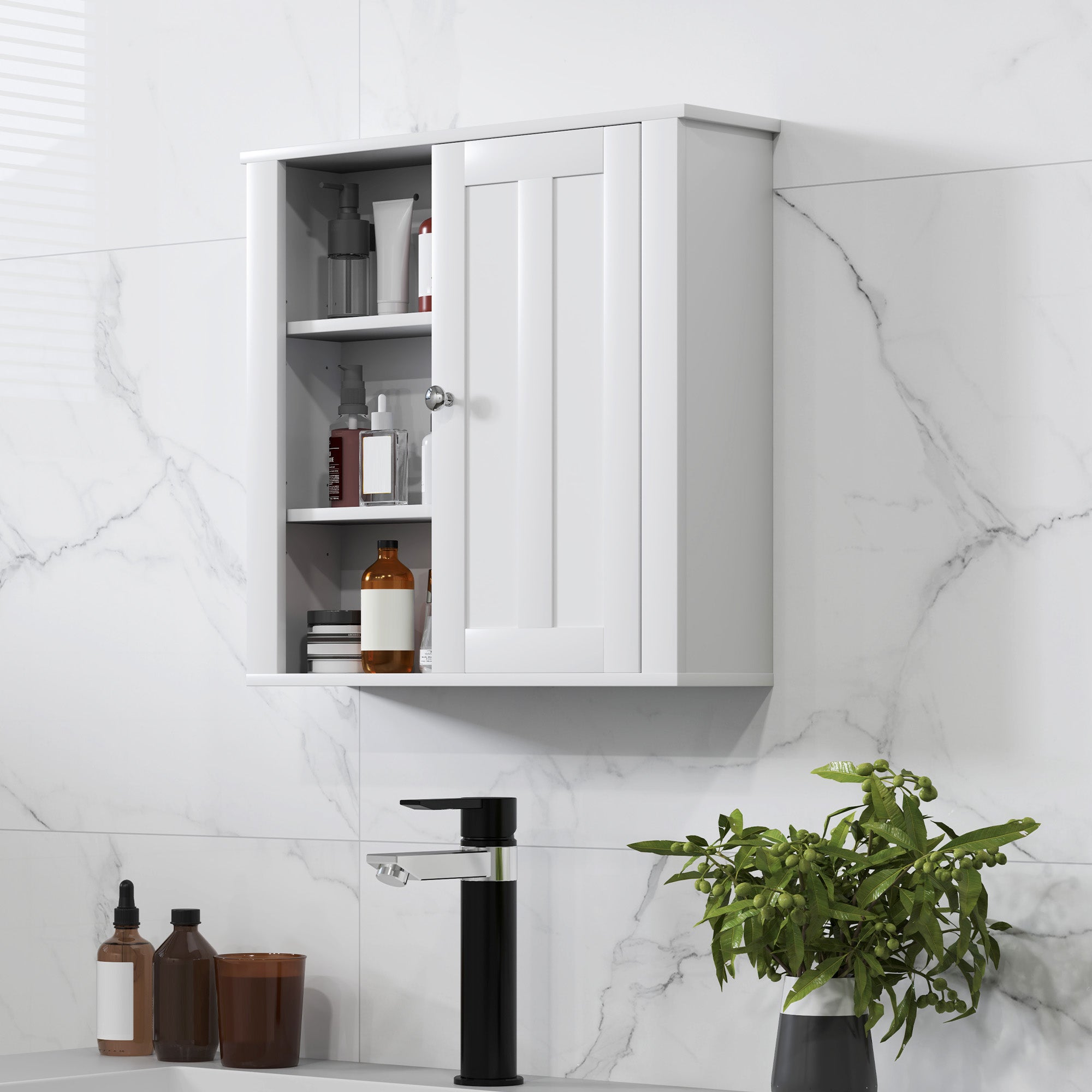 HOMCOM Bathroom Cabinet, Modern Bathroom Wall Cabinet with Adjustable Shelves and Cupboard, 53W x 15D x 51H cm, White - North Peak Garden Furniture