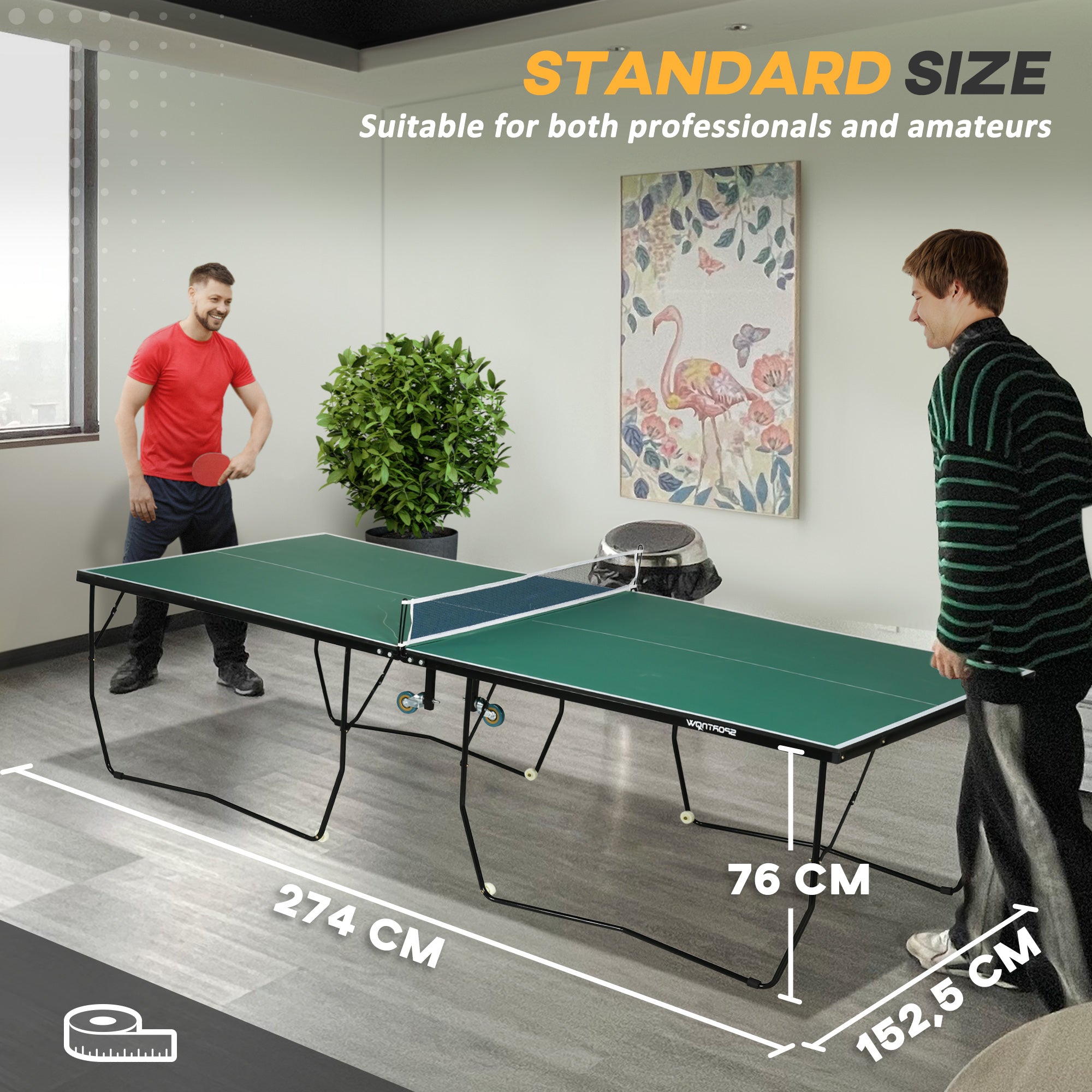 SPORTNOW 9FT Folding Table Tennis Table, with 8 Wheels, for Indoor Use - Green - North Peak Garden Furniture