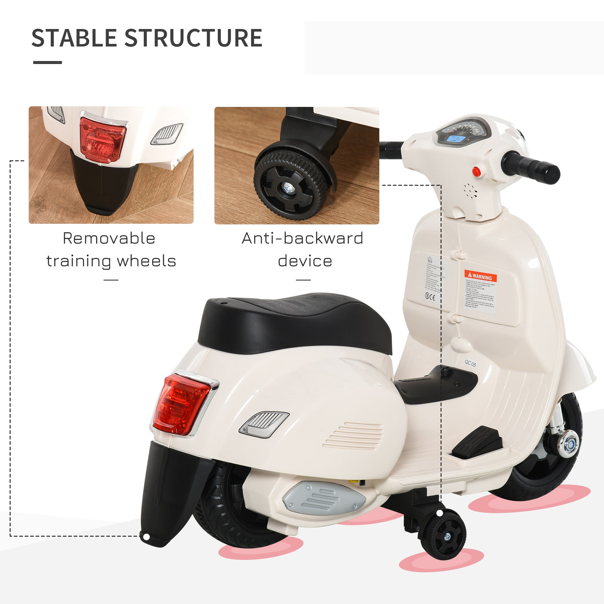HOMCOM Vespa Licensed 6V Kids Electric Motorbike Ride On Motorcycle Battery Powered for 18-36 Months with Horn Headlight White - North Peak Garden Furniture