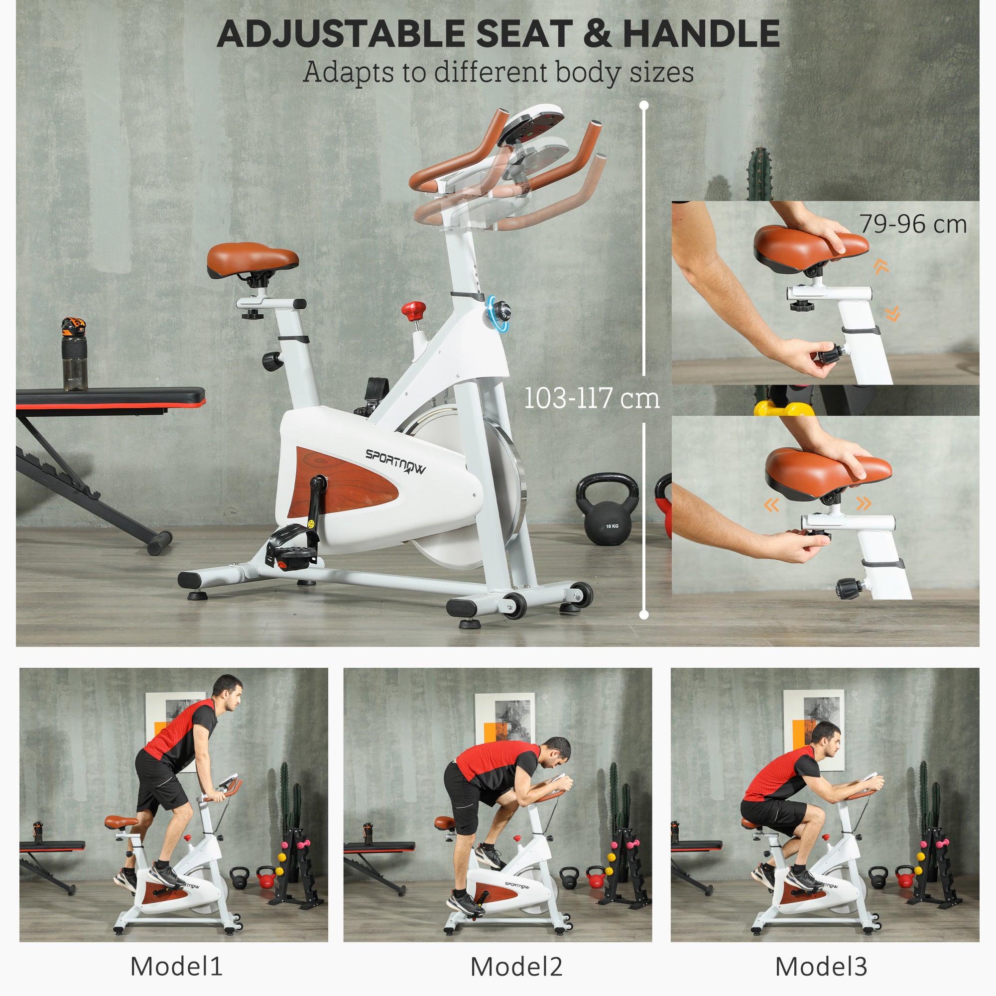 SPORTNOW Indoor Exercise Bike, Quiet Stationary Bike, Stylish Cycling Machine with Adjustable Seat and Resistance, LCD Monitor, Tablet Holder, for Home Gym Cardio Workout, White - North Peak Garden Furniture