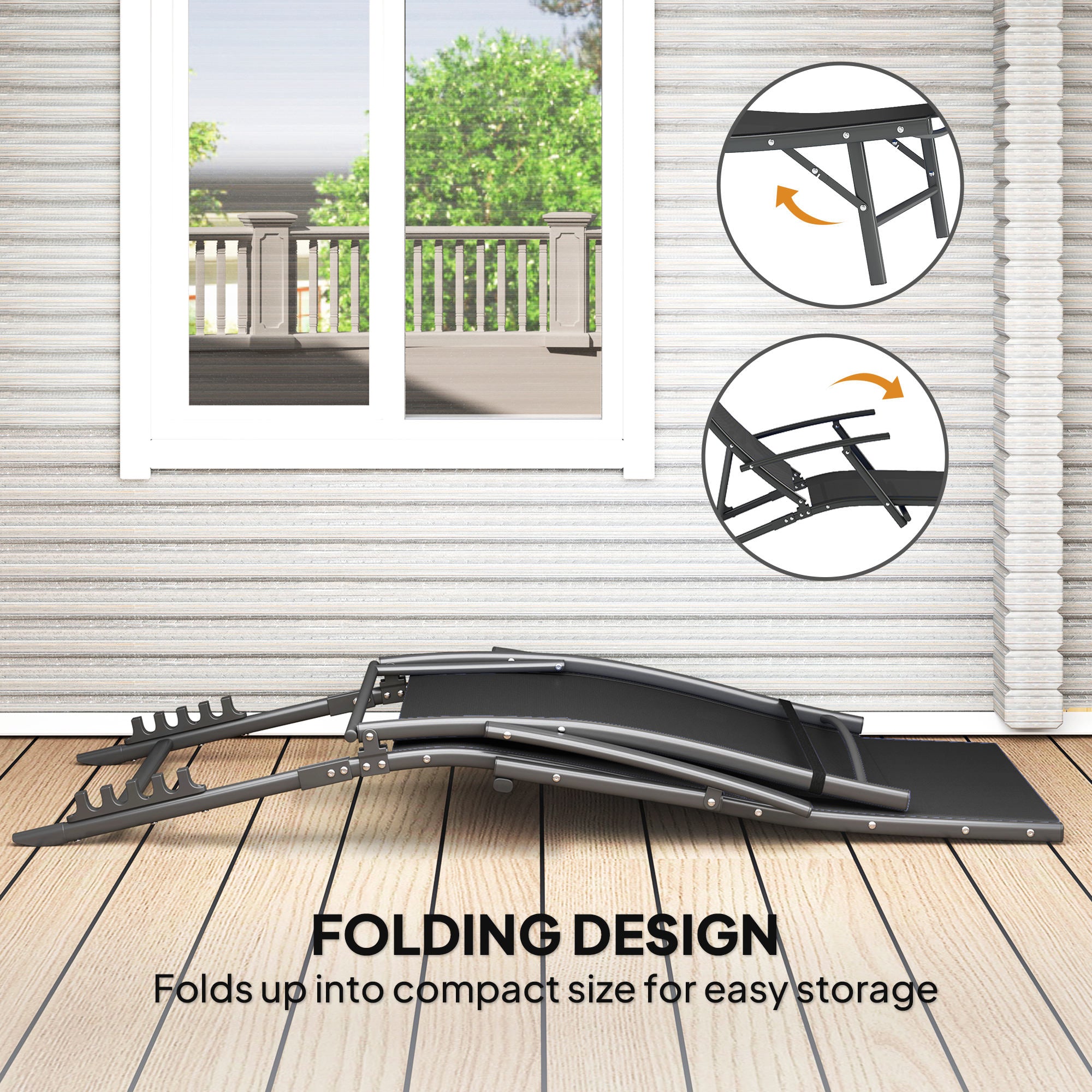 Outsunny Set of Two Adjustable Back Sun Loungers - Black - North Peak Garden Furniture